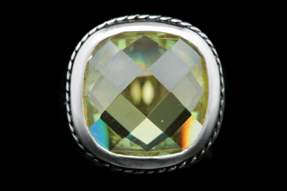 Sterling Silver and Green Cubic Zirconia Ring