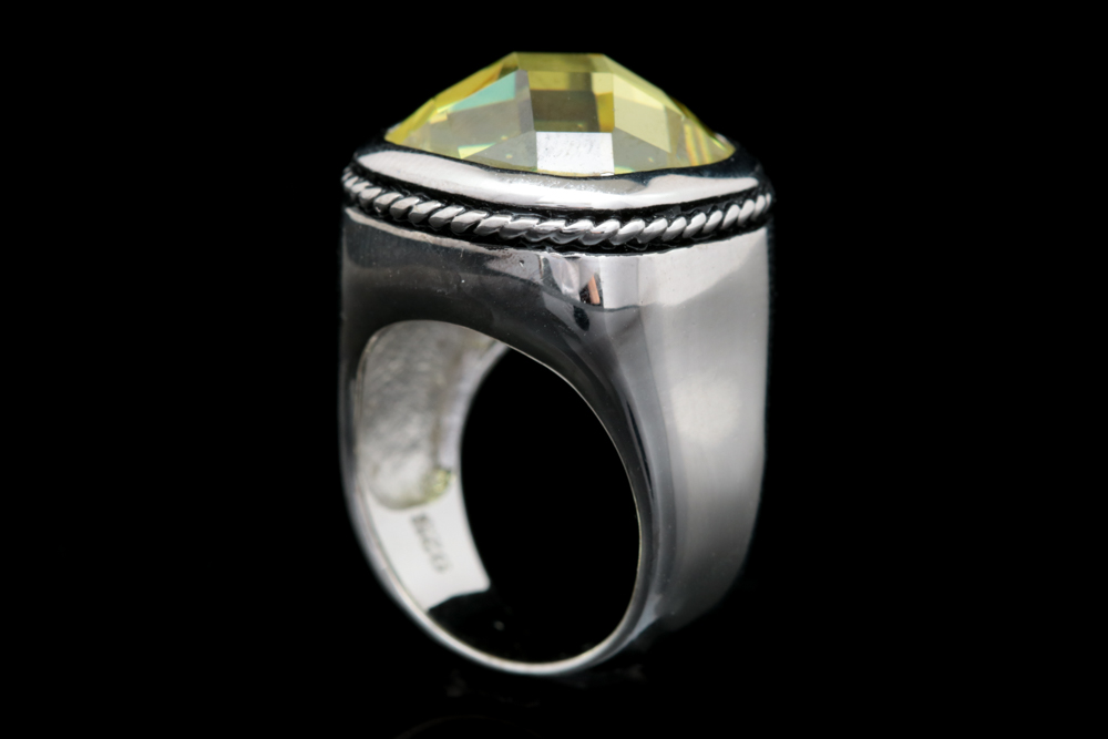 Sterling Silver and Green Cubic Zirconia Ring