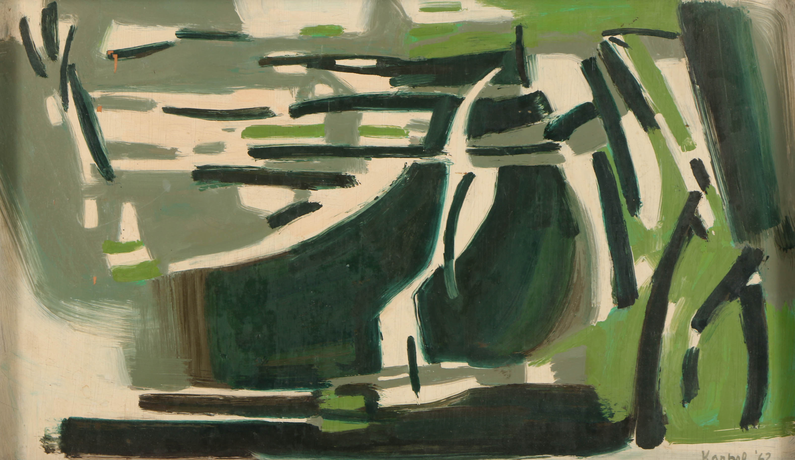 Eli Karpel Oil Painting on Panel of Abstract Scene