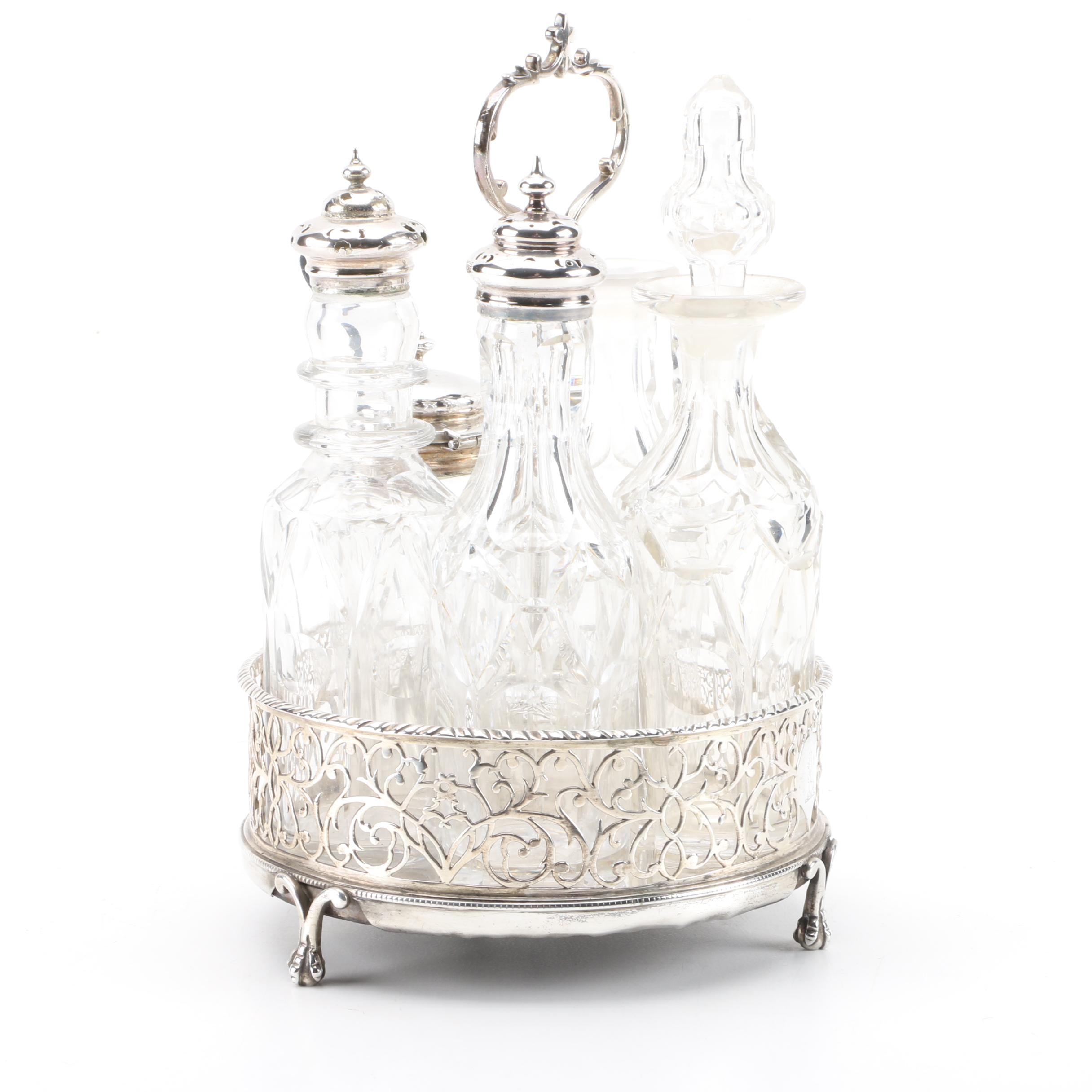 C. 1772-1773 Thomas & Jabez Daniell Sterling Cruet Stand with Bottles and Spoon