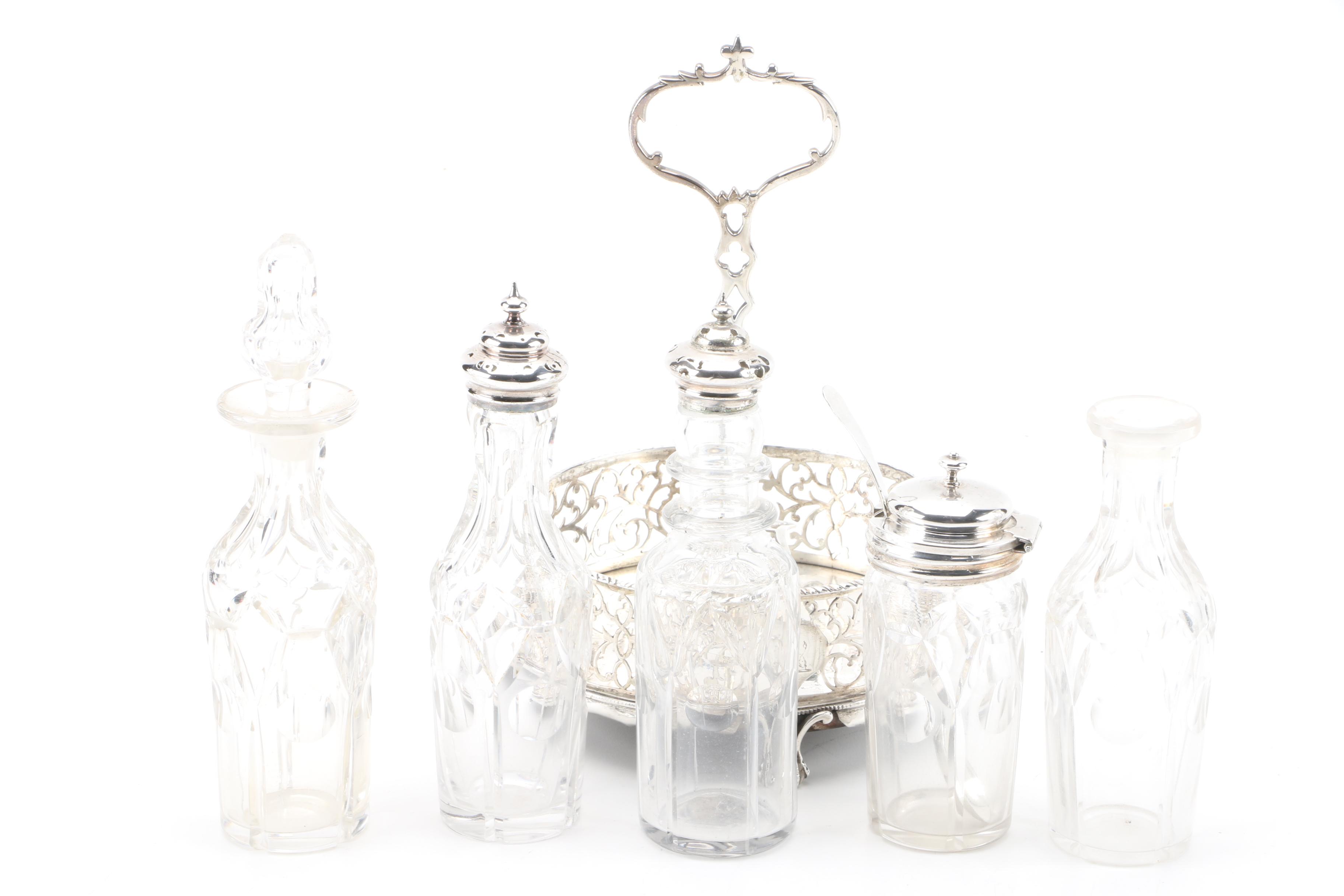 C. 1772-1773 Thomas & Jabez Daniell Sterling Cruet Stand with Bottles and Spoon
