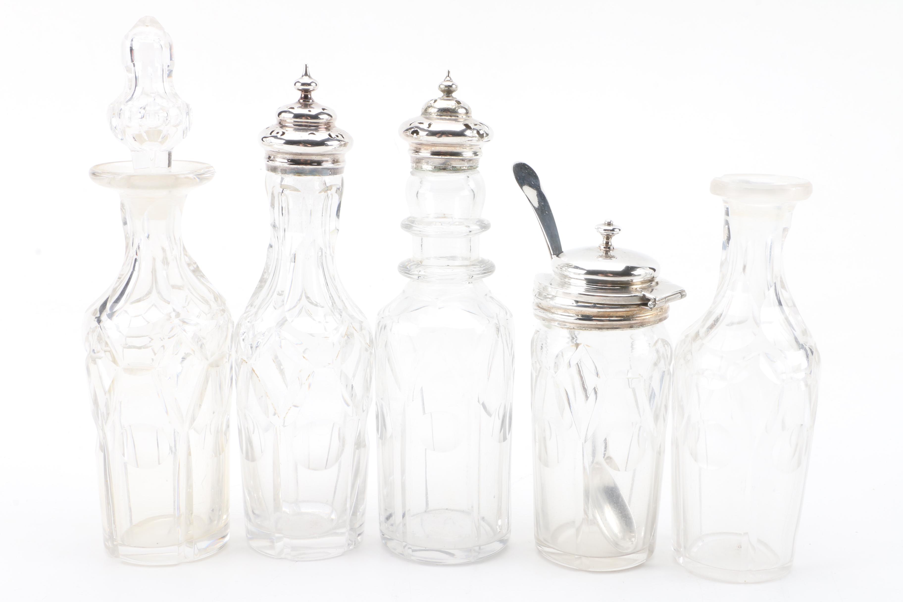 C. 1772-1773 Thomas & Jabez Daniell Sterling Cruet Stand with Bottles and Spoon