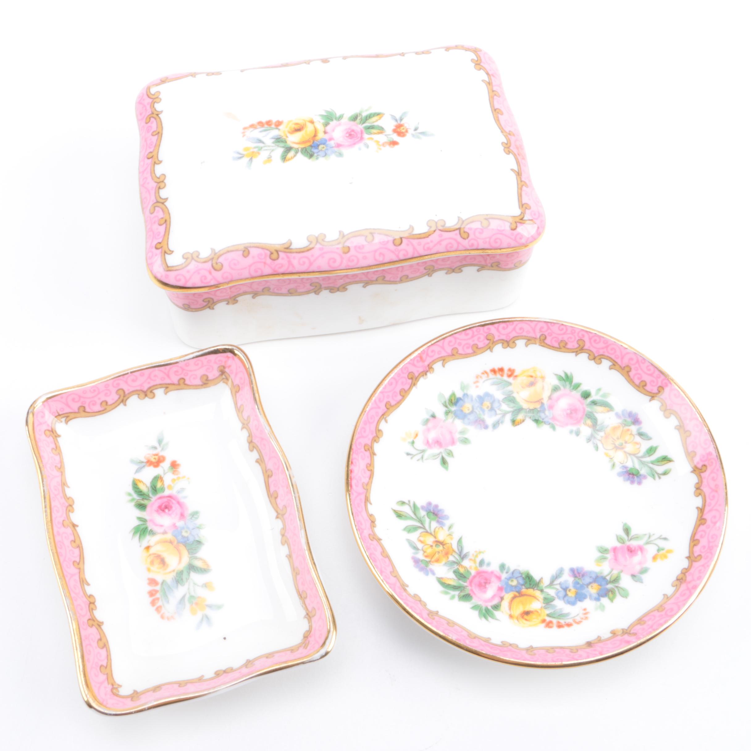 Vintage Crown Staffordshire Porcelain Vanity Accessories