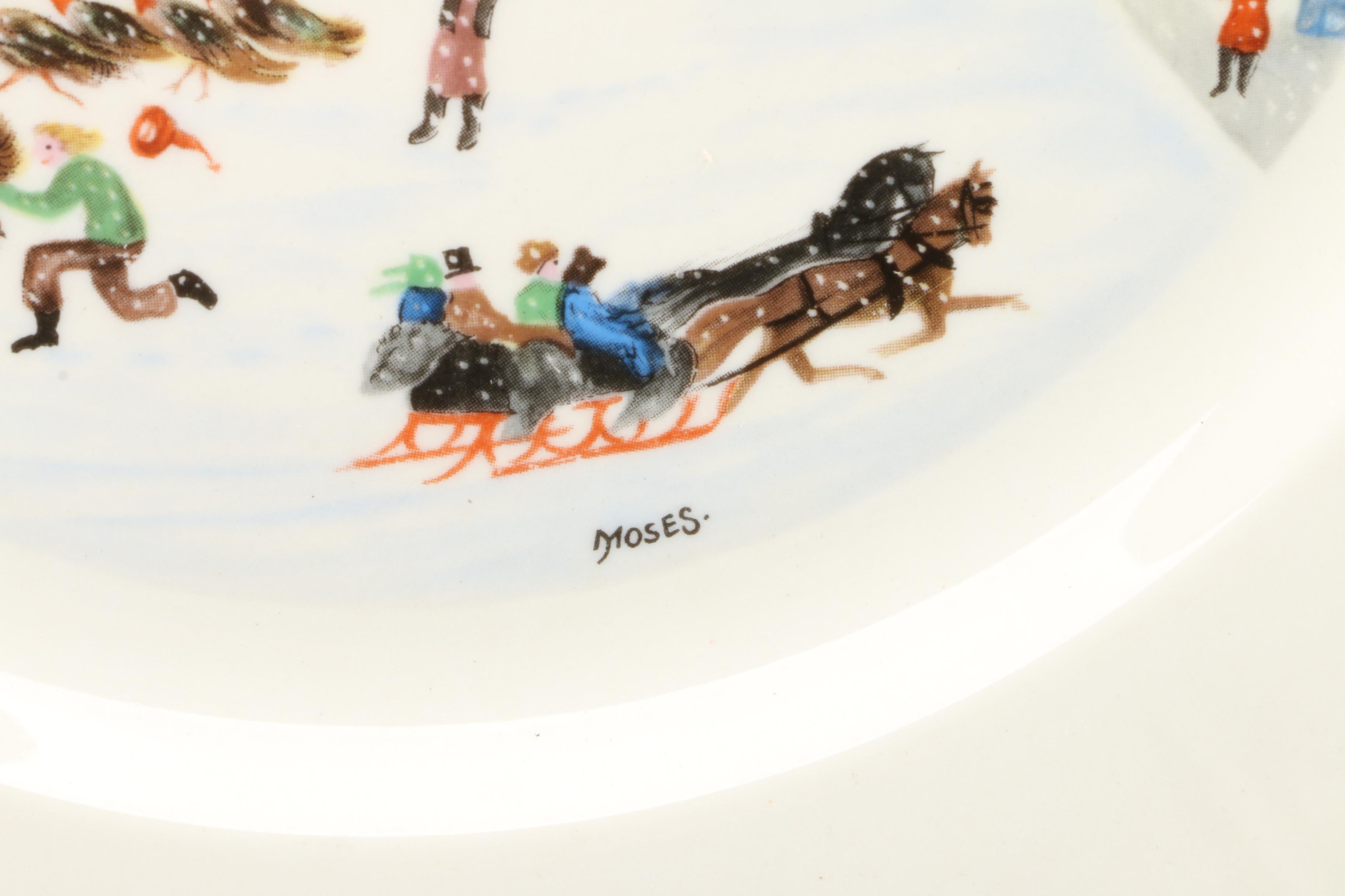 Vintage Limited Edition Collectible Grandma Moses Plates and Tablecloth