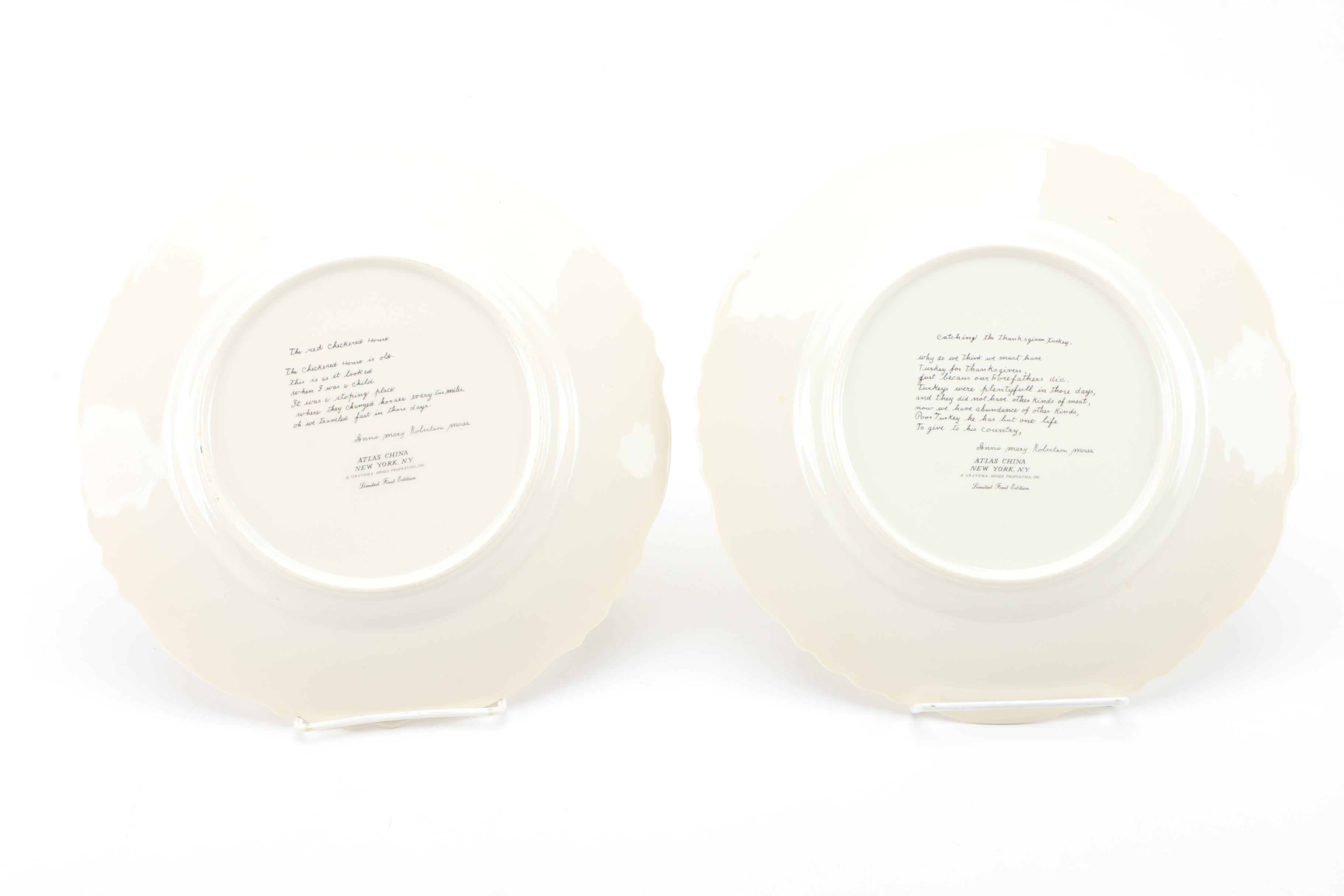 Vintage Limited Edition Collectible Grandma Moses Plates and Tablecloth