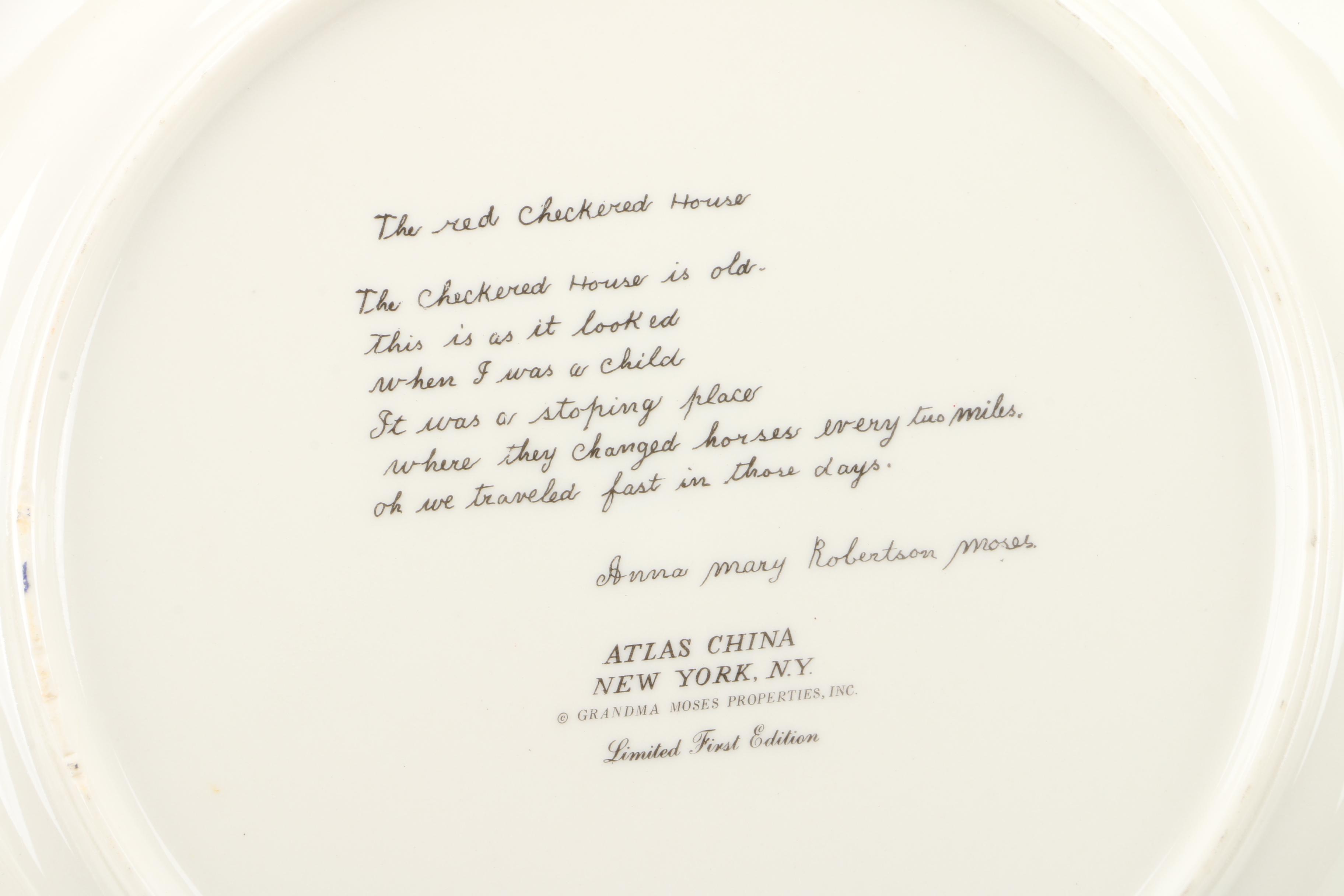 Vintage Limited Edition Collectible Grandma Moses Plates and Tablecloth