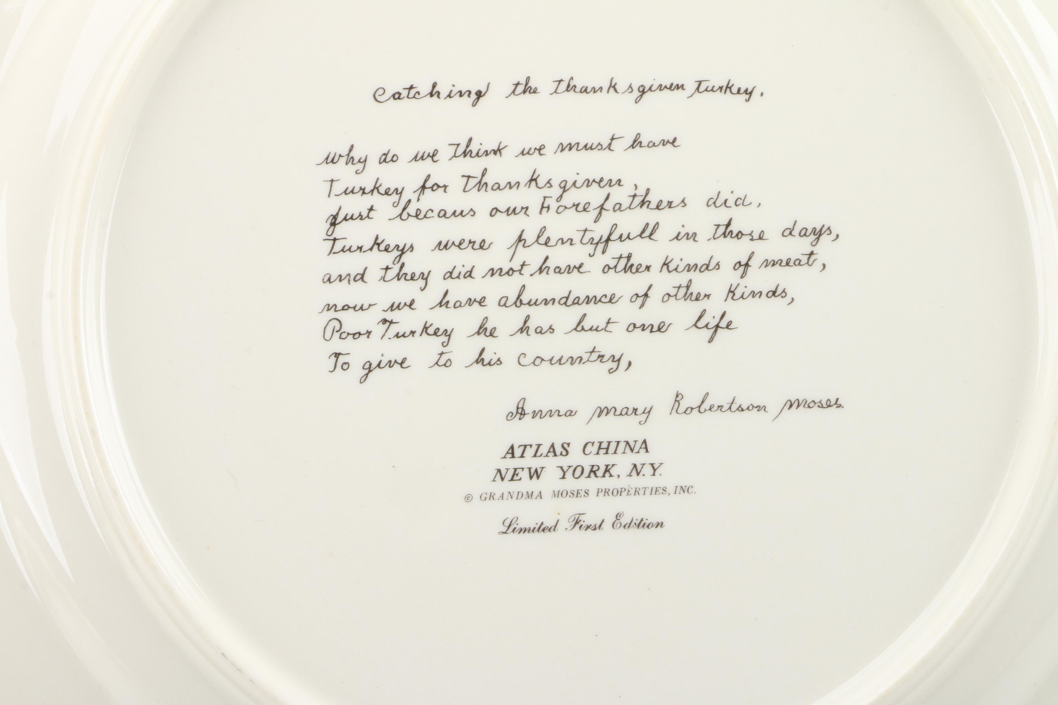 Vintage Limited Edition Collectible Grandma Moses Plates and Tablecloth