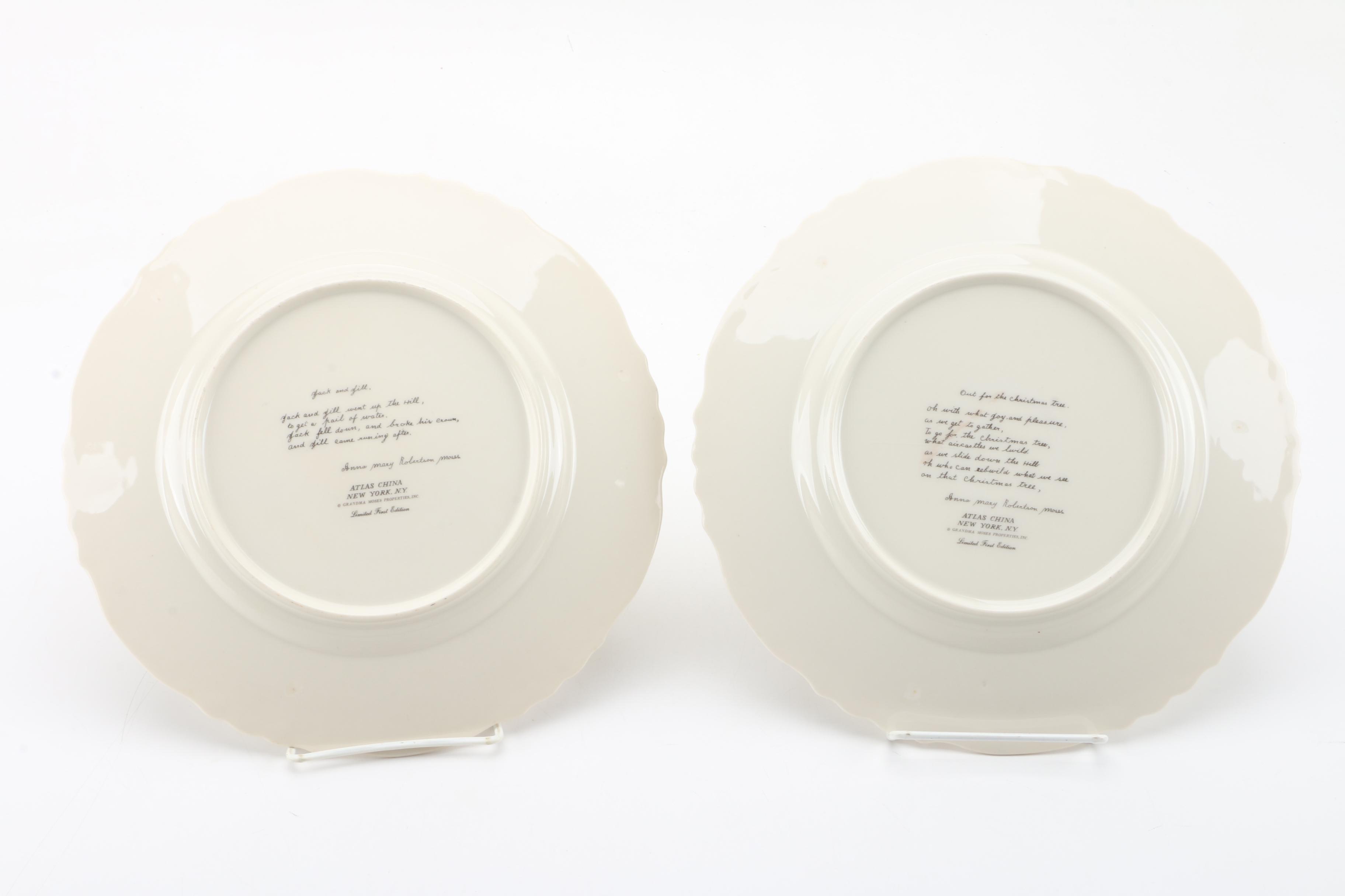 Vintage Limited Edition Collectible Grandma Moses Plates and Tablecloth