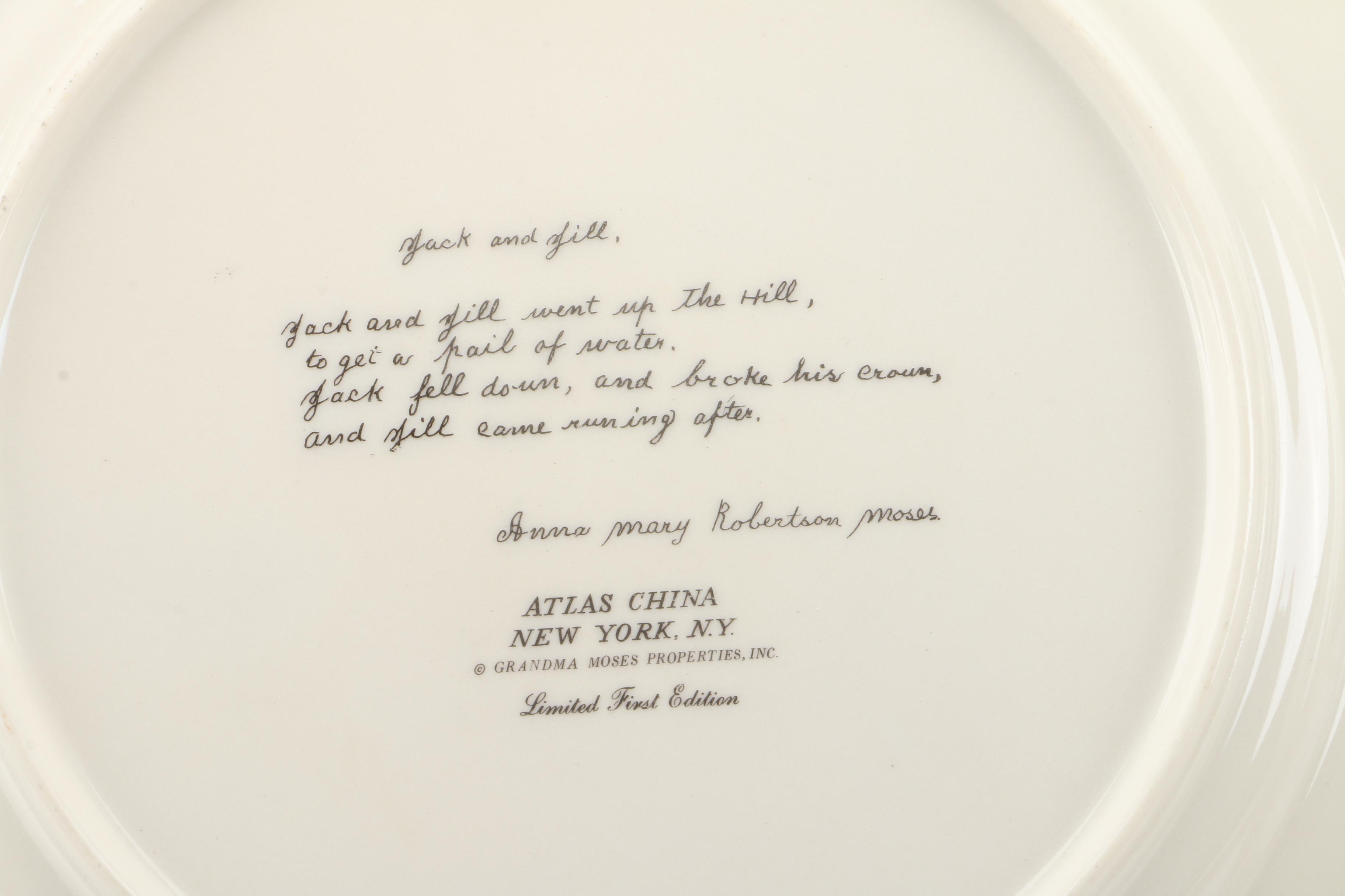 Vintage Limited Edition Collectible Grandma Moses Plates and Tablecloth