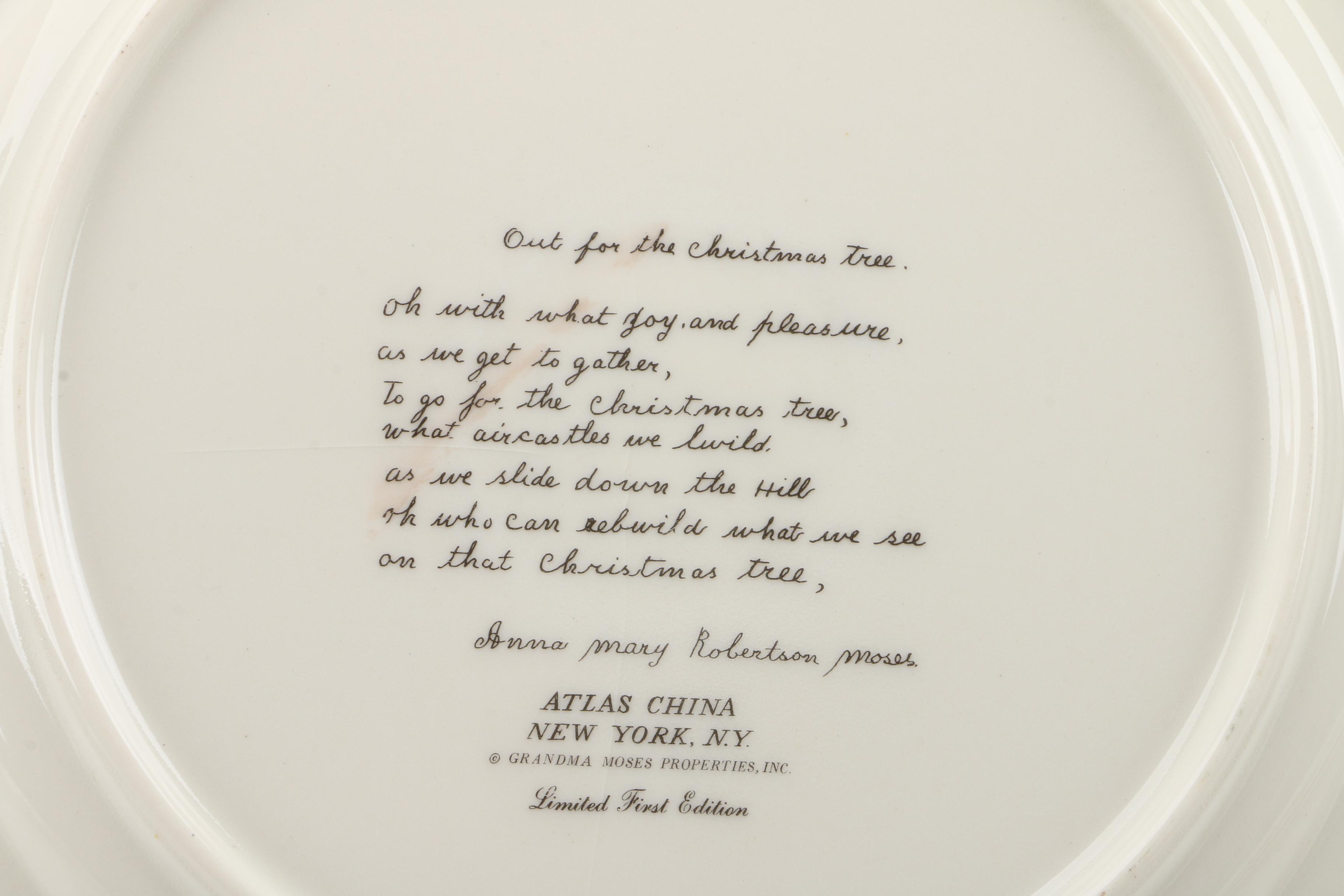 Vintage Limited Edition Collectible Grandma Moses Plates and Tablecloth