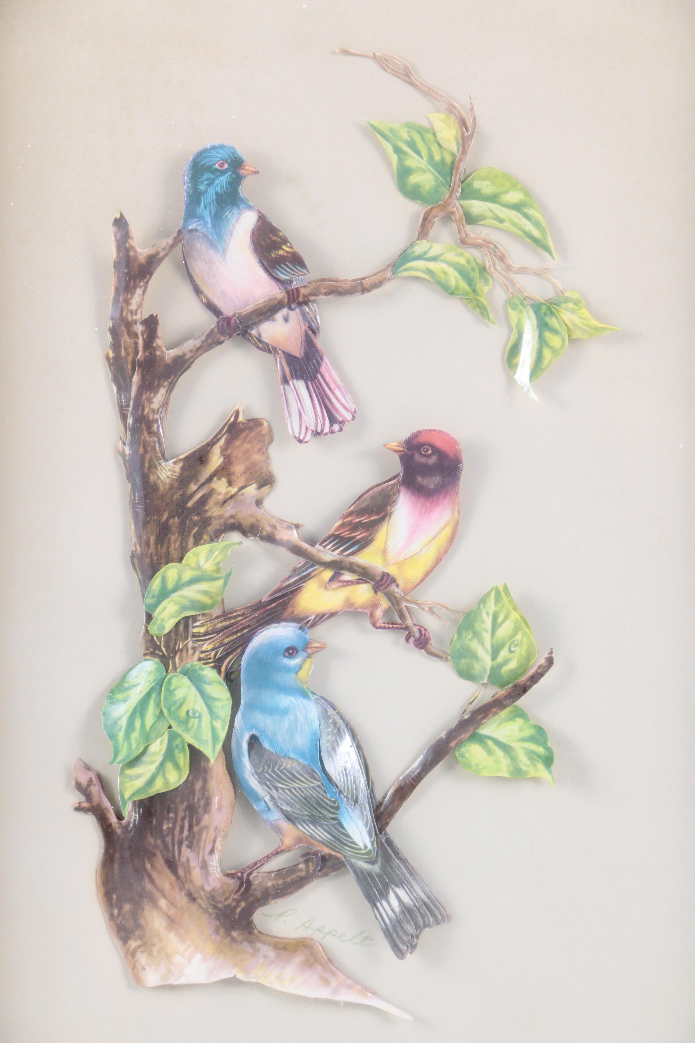P. Appelt Offset Lithograph on Laser-Cut Metal Bird Illustration