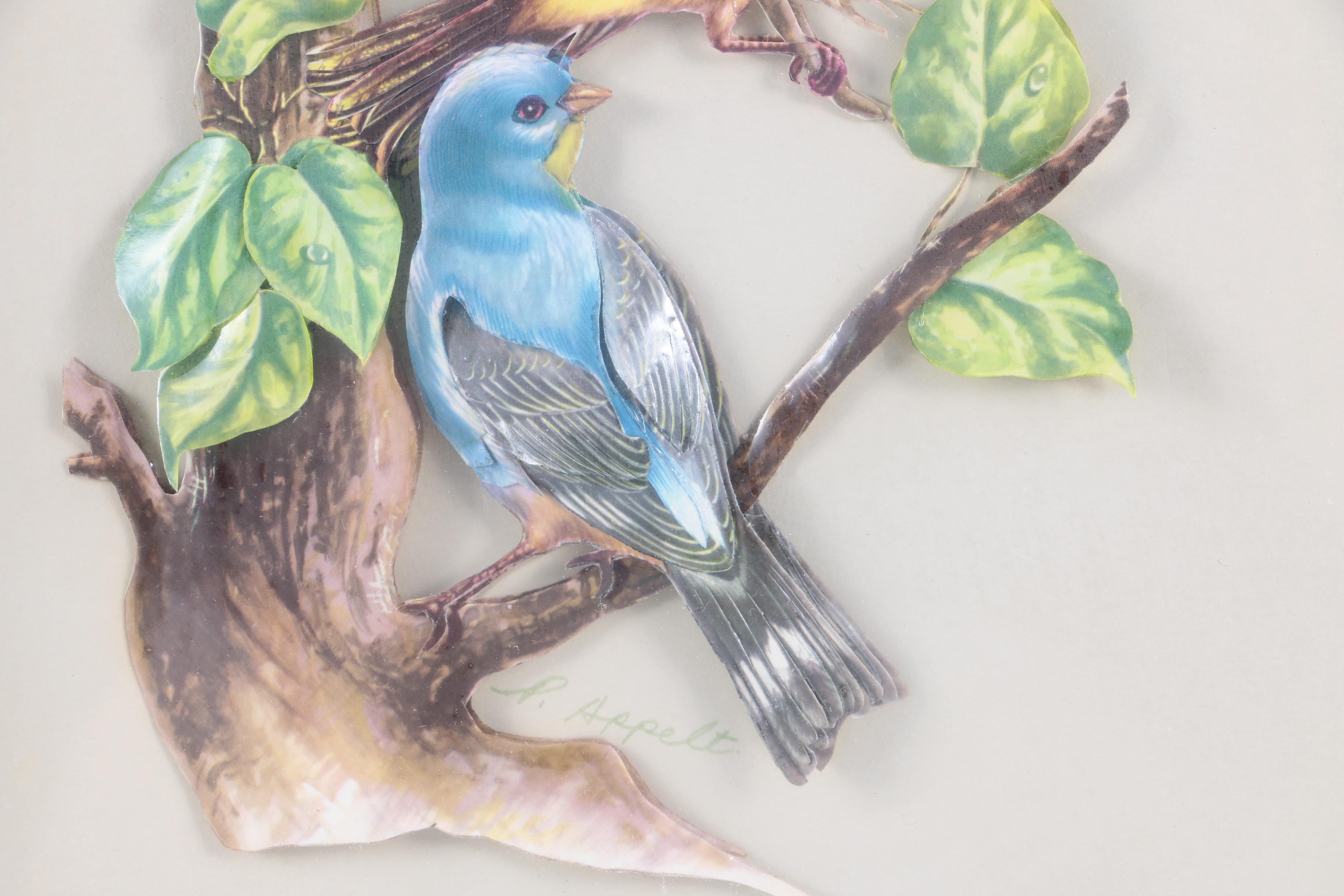 P. Appelt Offset Lithograph on Laser-Cut Metal Bird Illustration