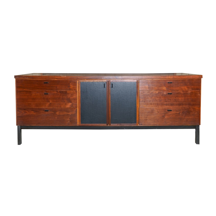 Mid Century Modern Walnut and Leather Credenza in the Style of Milo Baughman