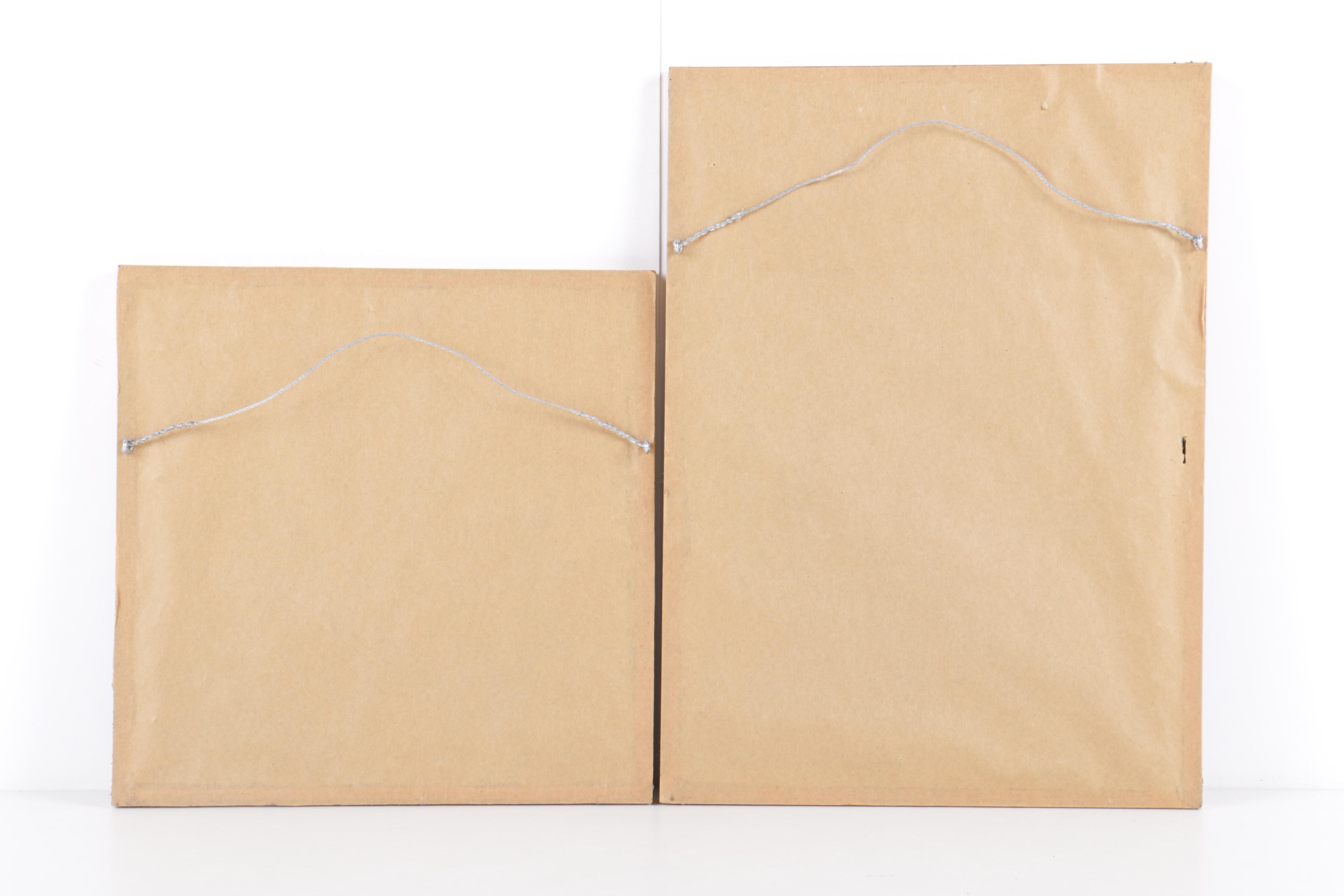 Pair of Gouache Paintings on Papyrus with Ancient Egyptian Motifs