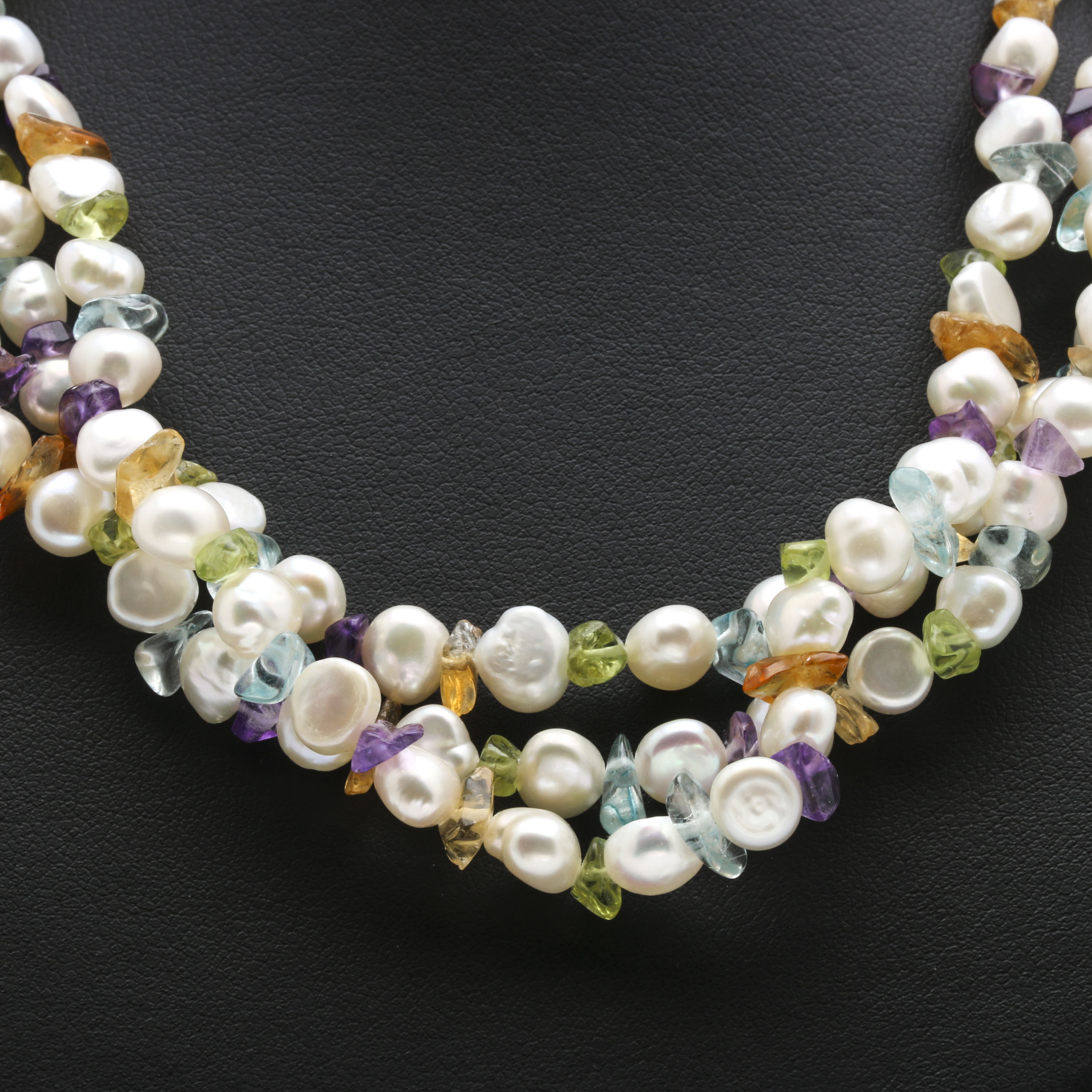 14K Yellow Gold Freshwater Cultured Pearl and Gemstone Necklace