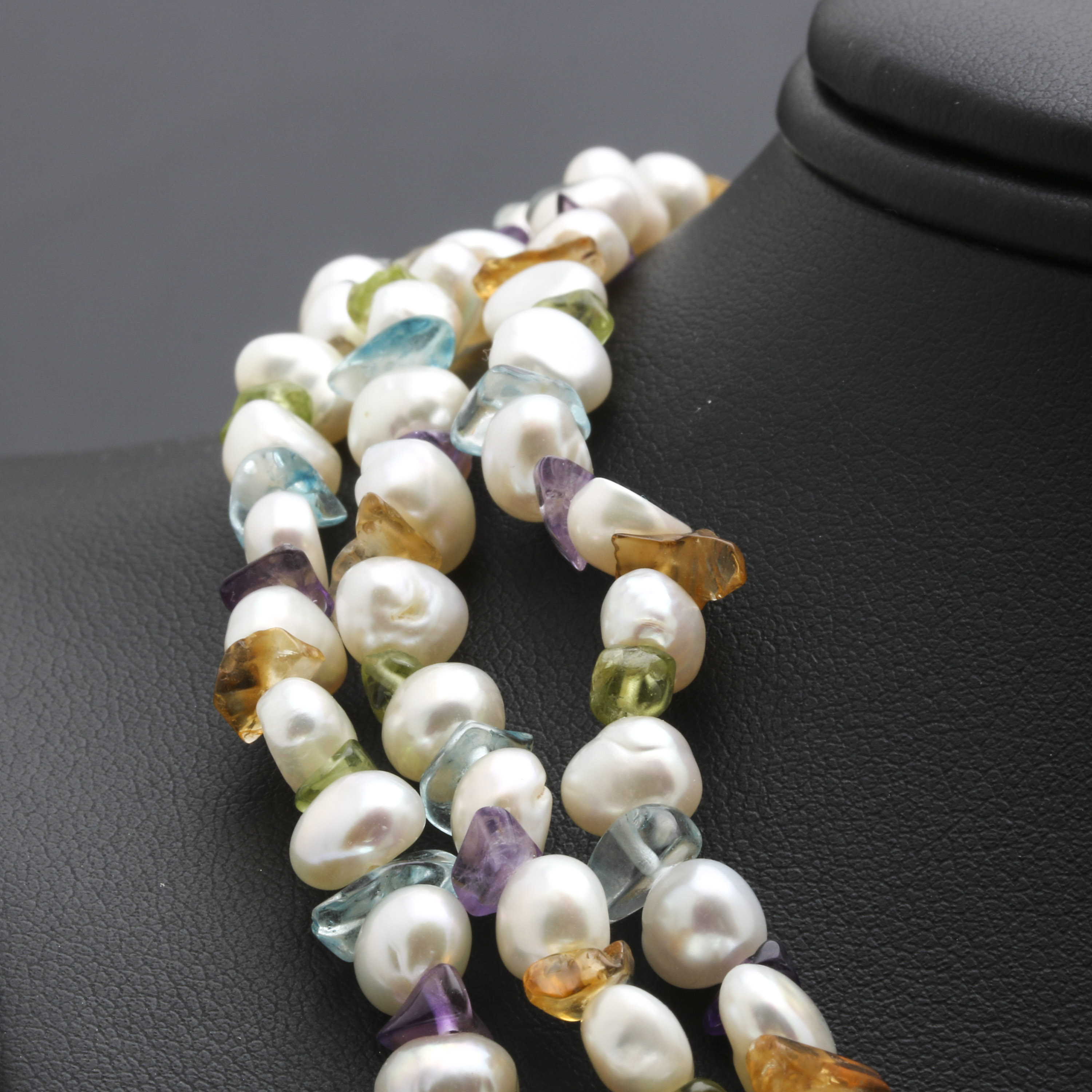 14K Yellow Gold Freshwater Cultured Pearl and Gemstone Necklace