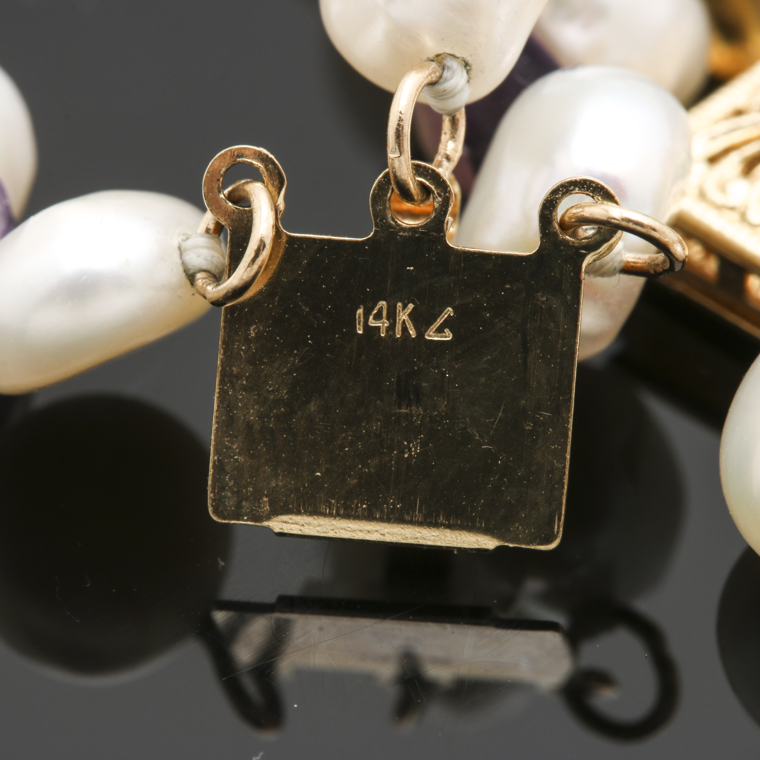 14K Yellow Gold Freshwater Cultured Pearl and Gemstone Necklace