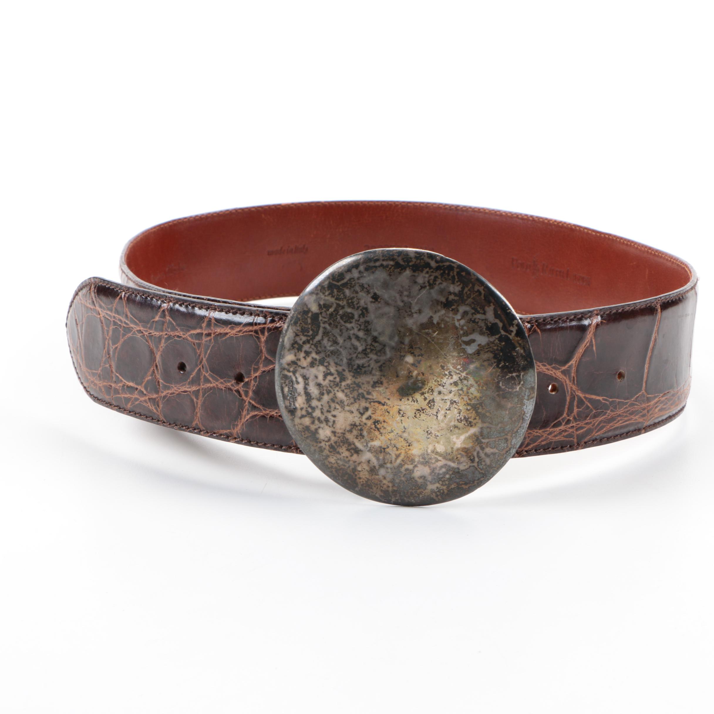 Polo Ralph Lauren Sterling Silver and Alligator Leather Belt
