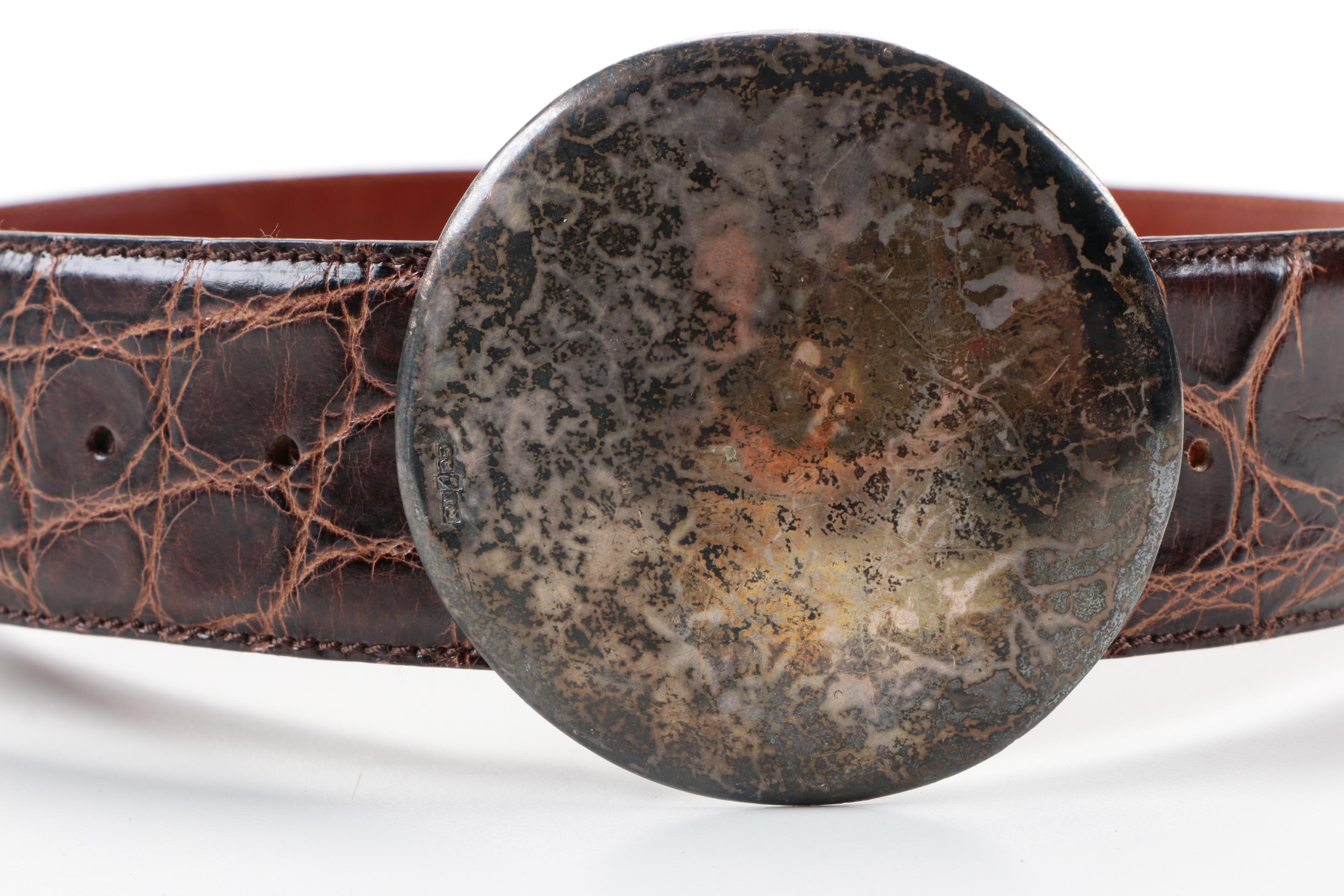 Polo Ralph Lauren Sterling Silver and Alligator Leather Belt