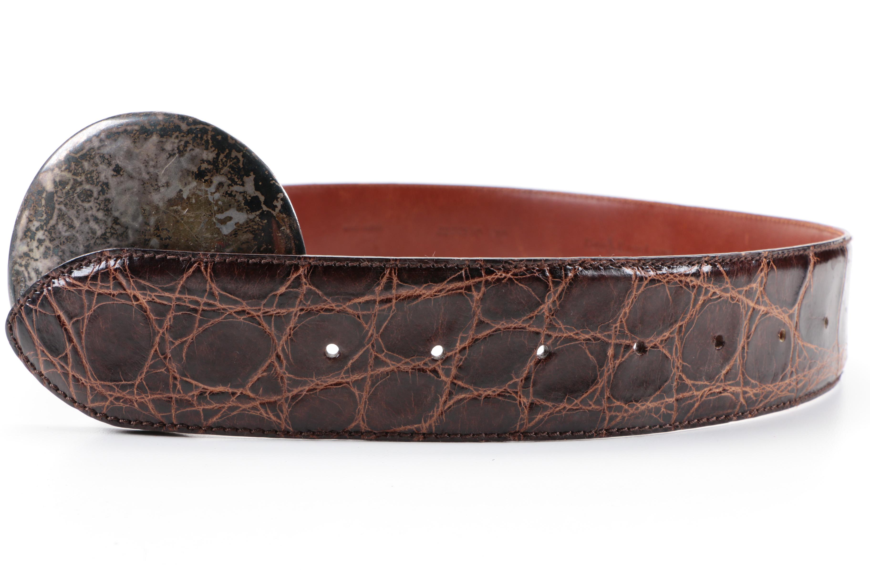 Polo Ralph Lauren Sterling Silver and Alligator Leather Belt