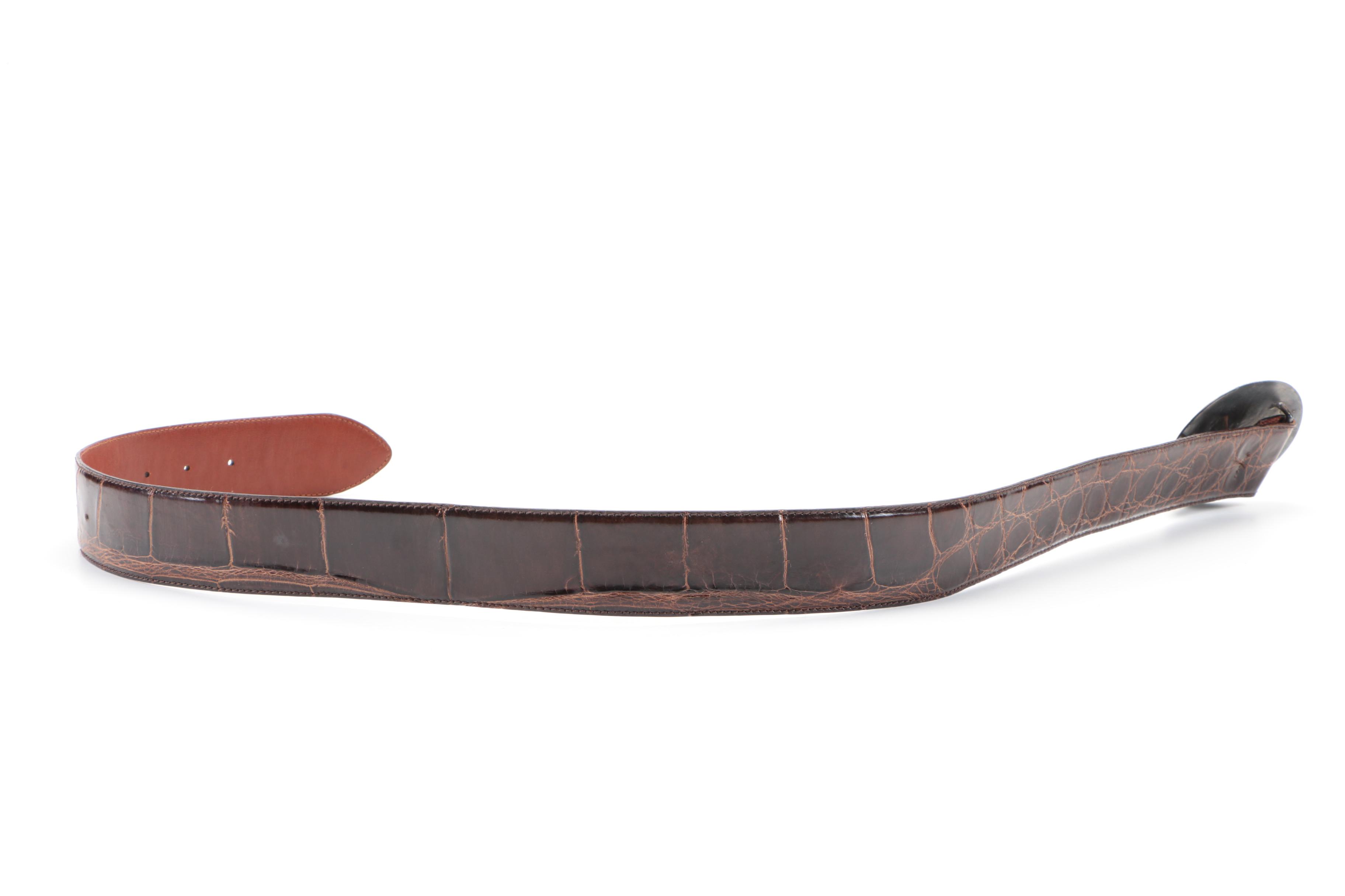 Polo Ralph Lauren Sterling Silver and Alligator Leather Belt