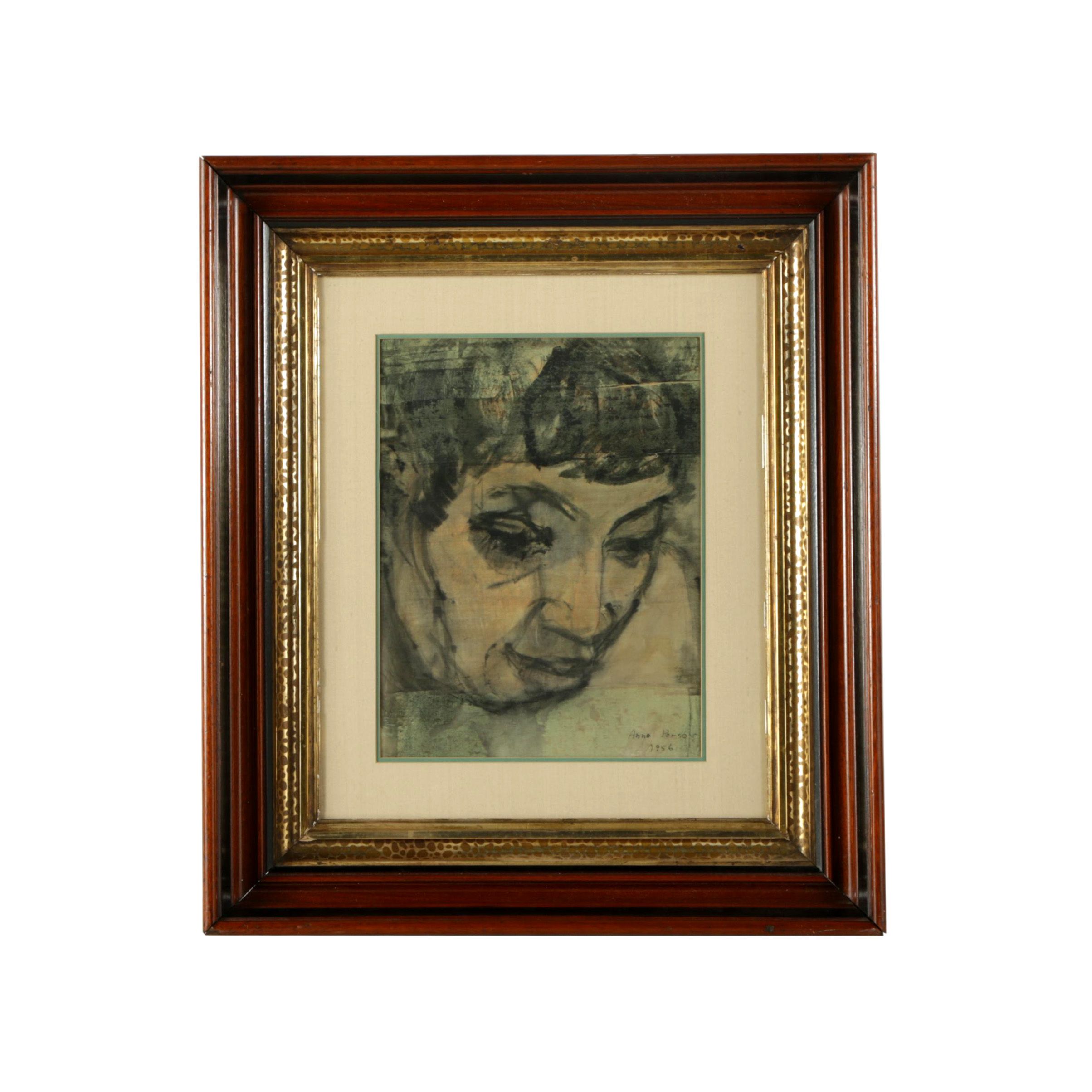 Anne Persov Vintage Mixed Media Portrait on Fabric