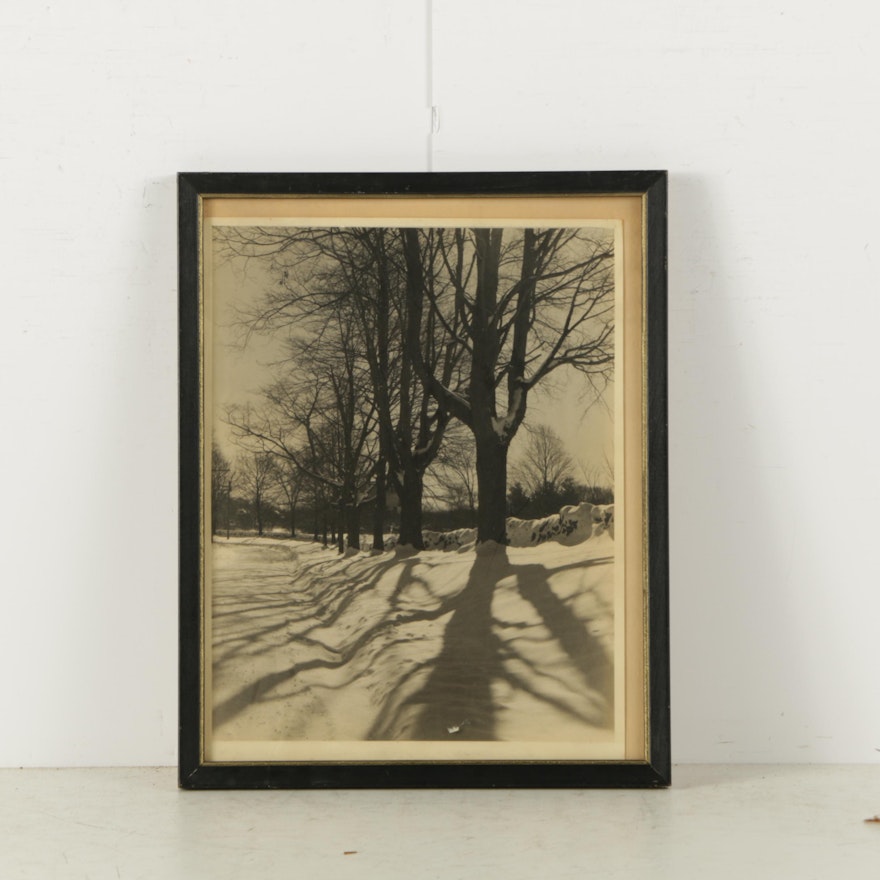 Digital Black and White Photograph of Snow Covered Road