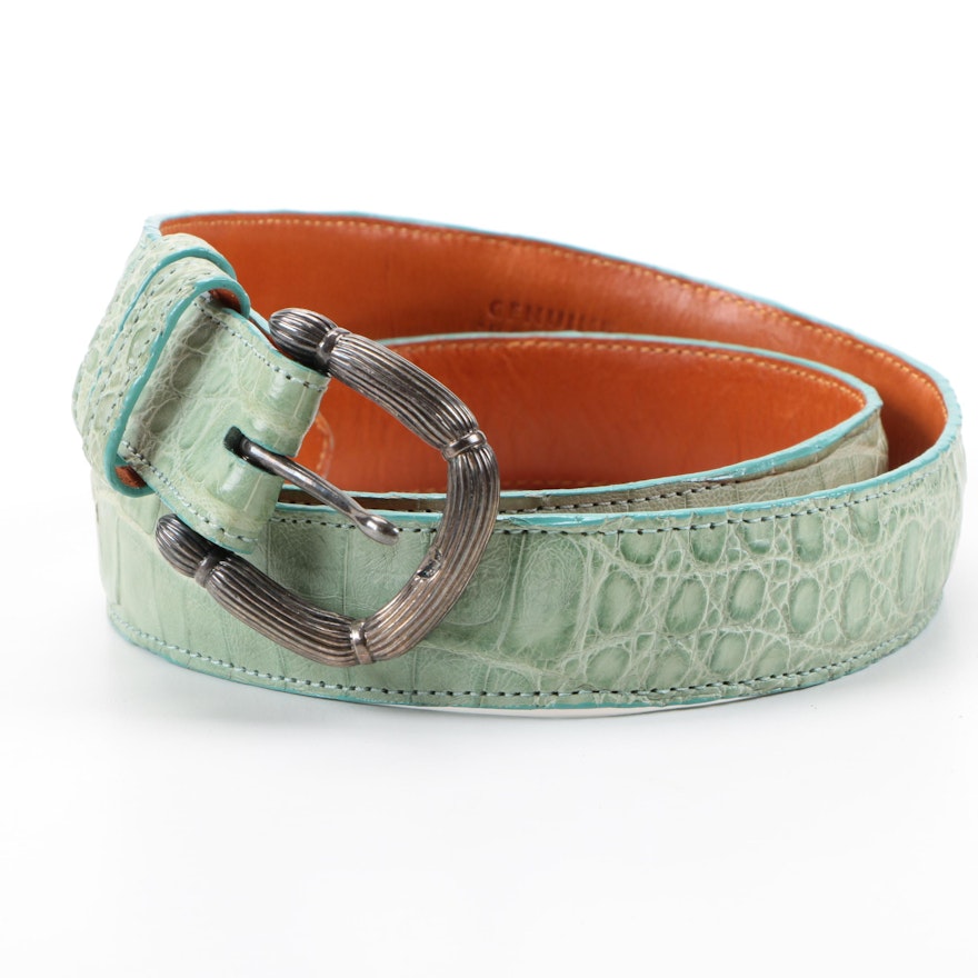 LAI Sterling Silver and Crocodile Leather Belt