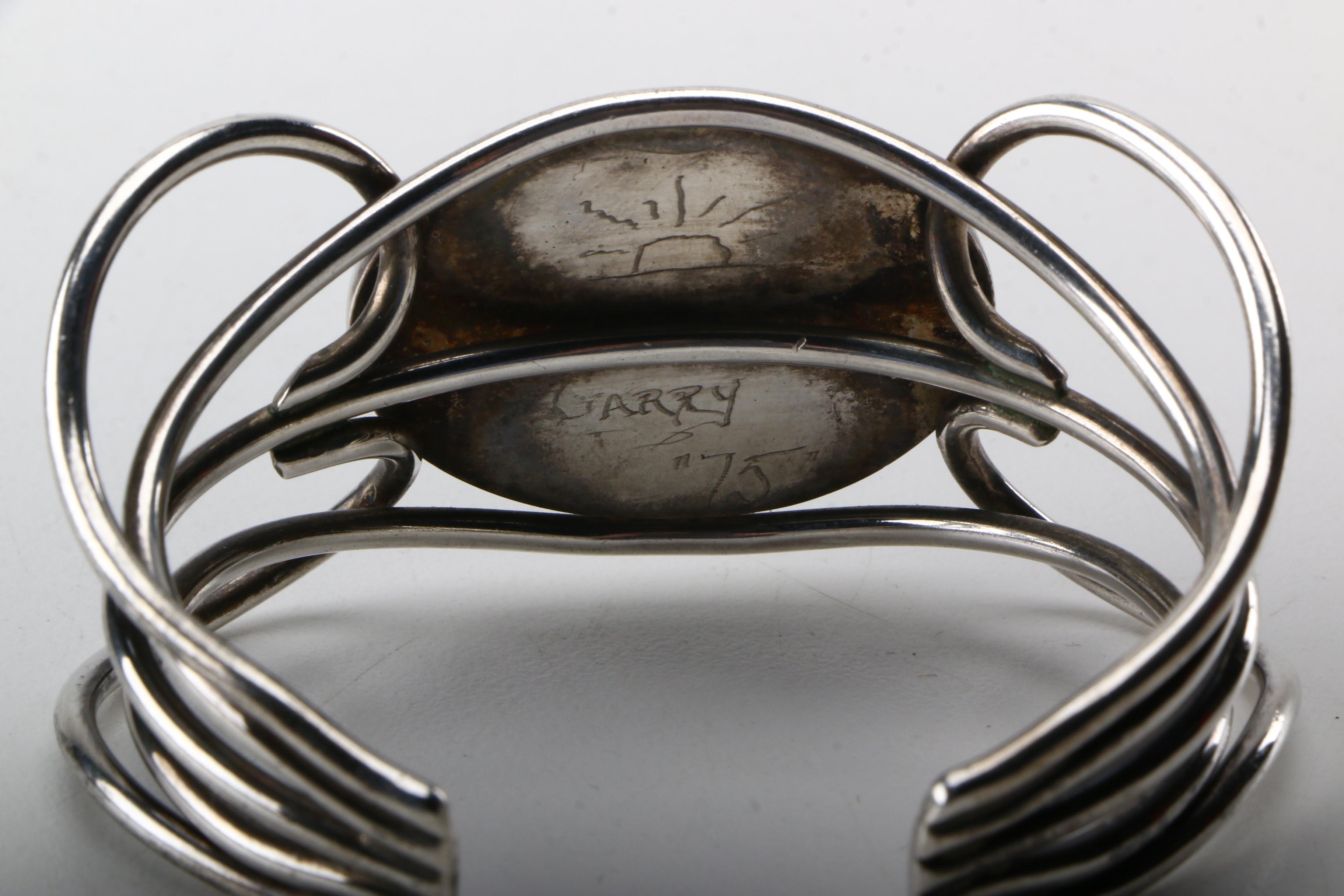 Sterling Silver Cuff Bracelet with Landscape Jasper Center