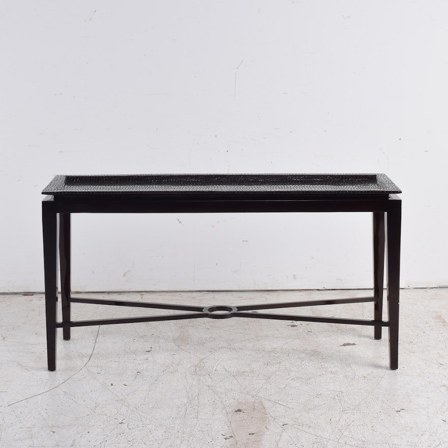 Contemporary Faux Alligator Tray Console Table