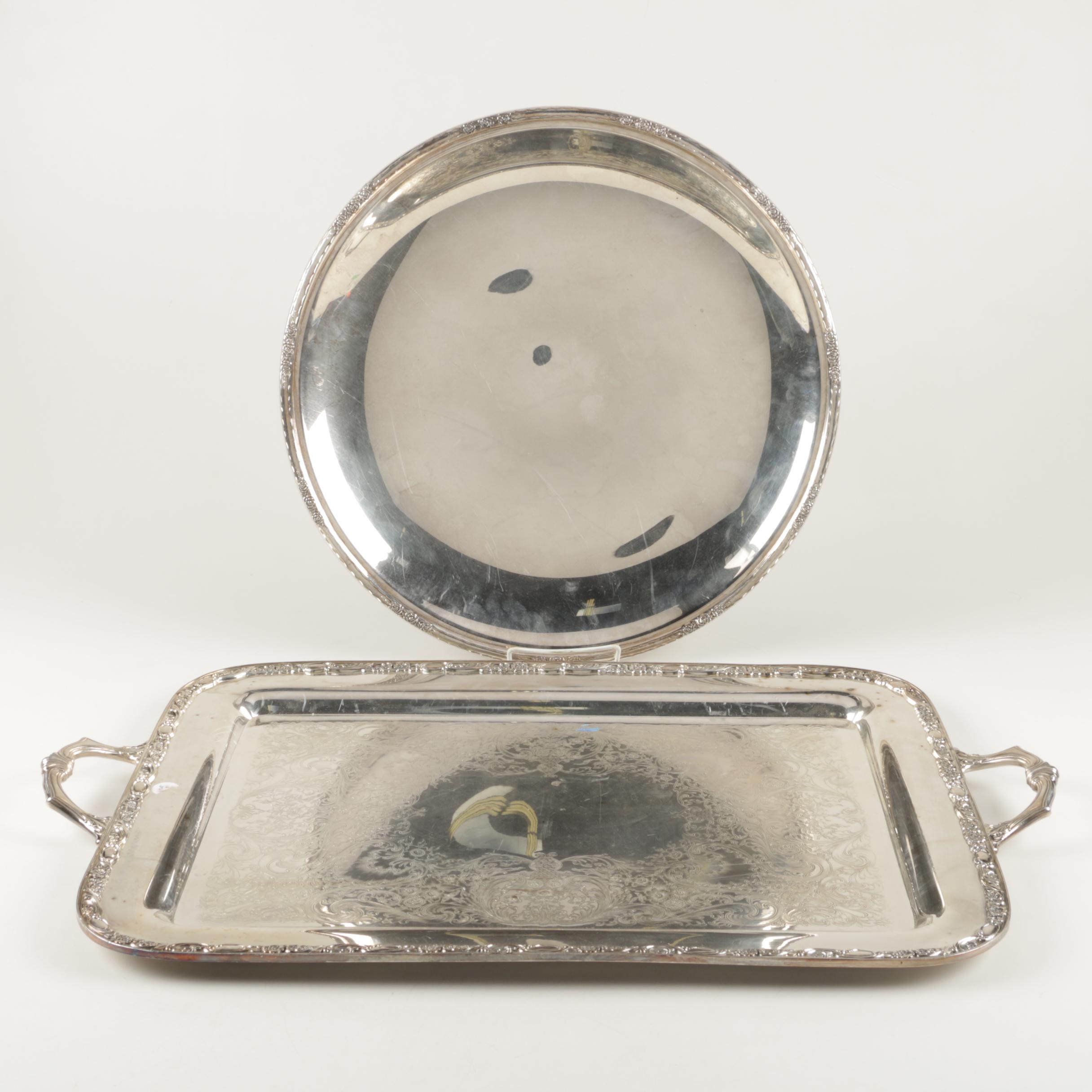 Wm Rogers "Victorian Rose" Silver Plate Tray with International Silver Co. Tray