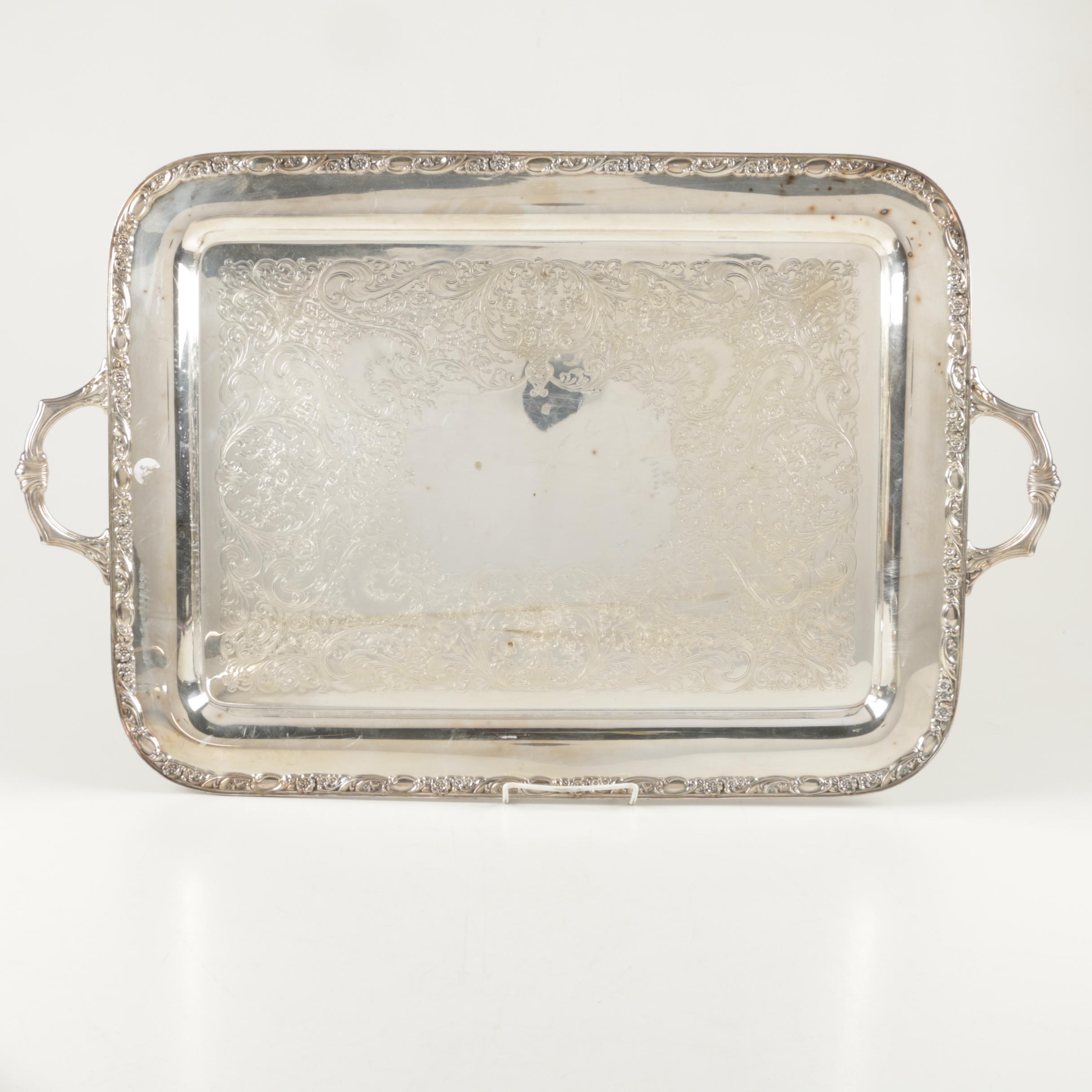 Wm Rogers "Victorian Rose" Silver Plate Tray with International Silver Co. Tray