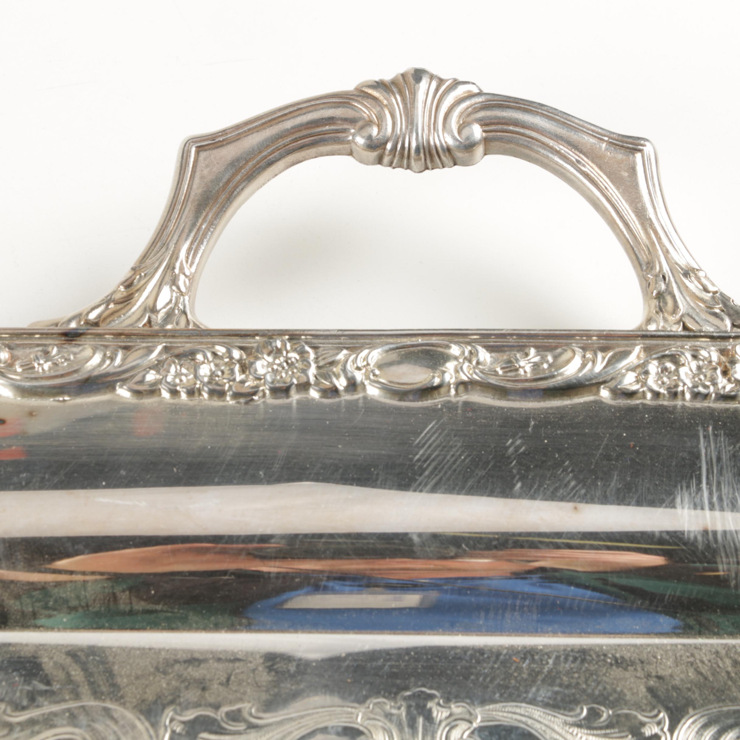 Wm Rogers "Victorian Rose" Silver Plate Tray with International Silver Co. Tray