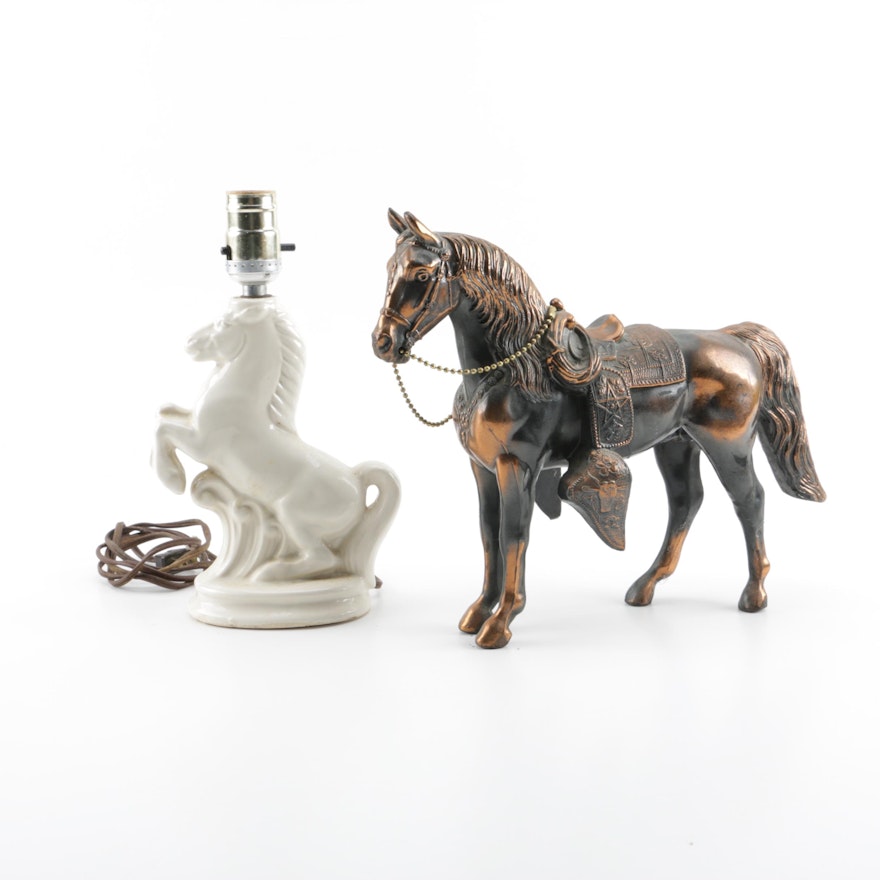 Metal Horse Figurine and Ceramic Horse Lamp