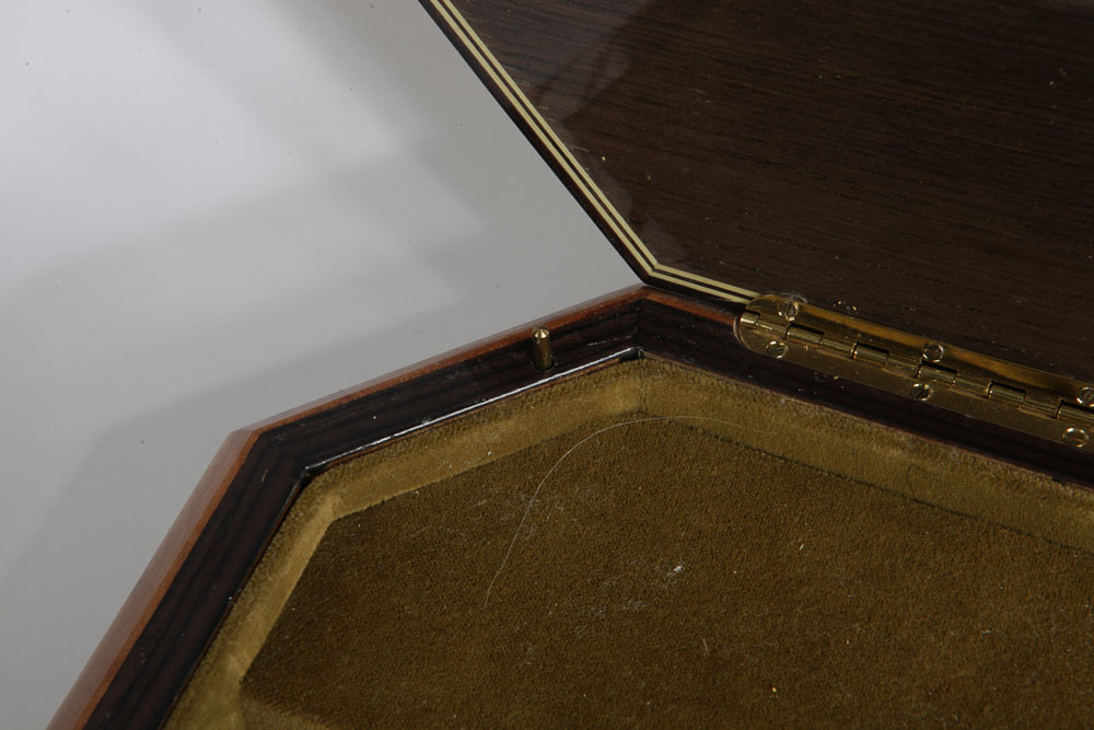 Italian Burl Veneer Inlay Music Box With Clock