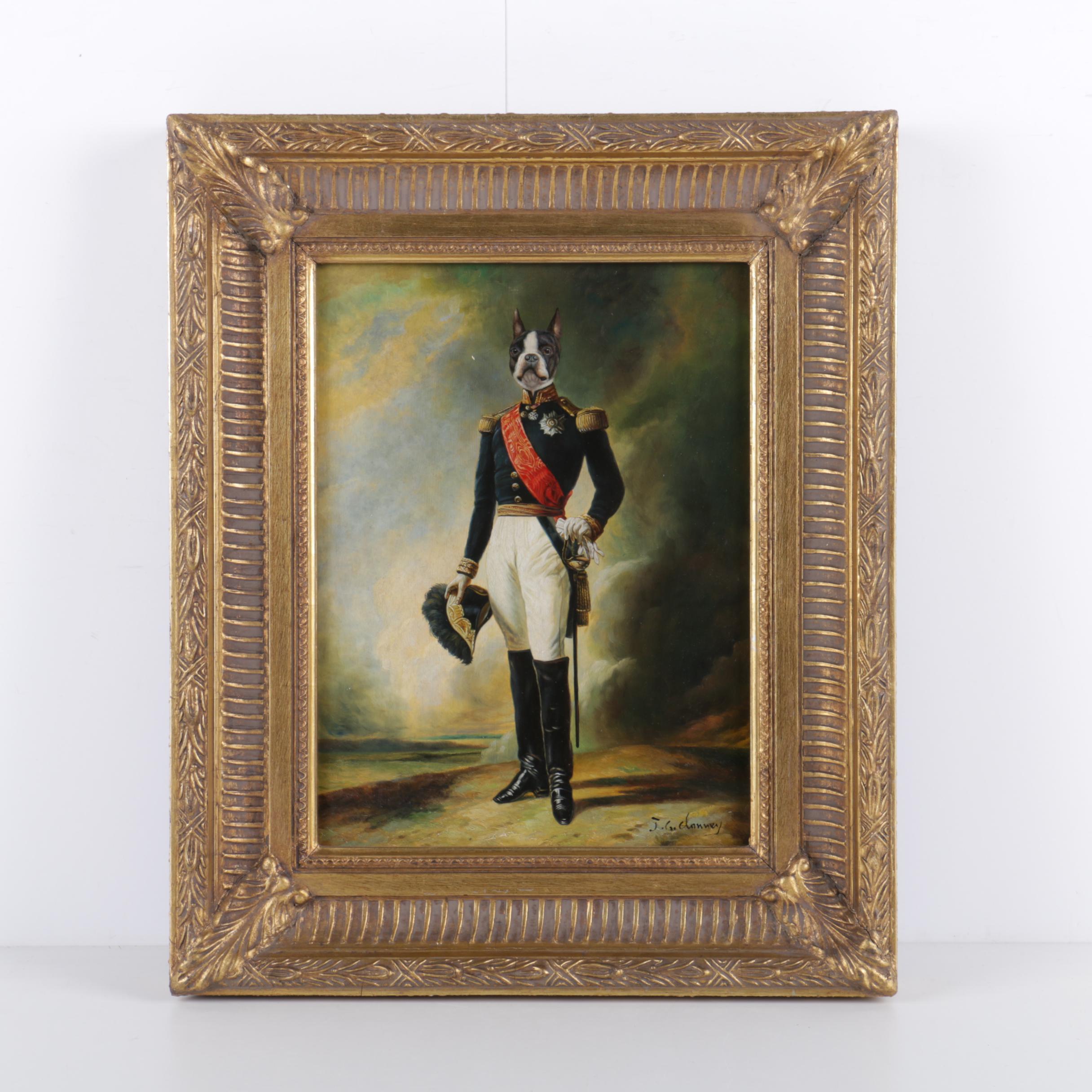 J. G. Clanney Oil Painting of Anthropomorphized Dog