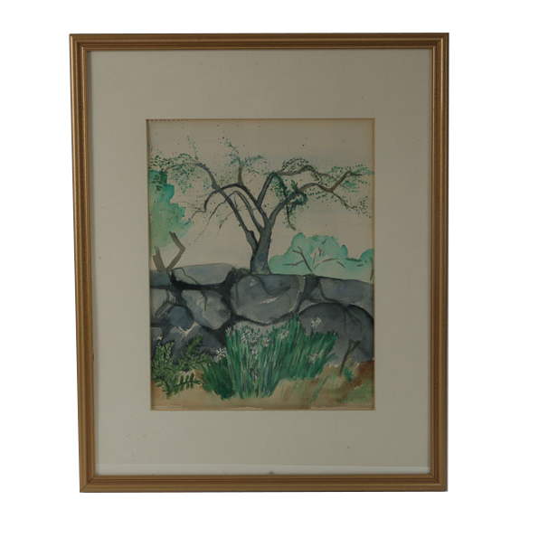 Watercolor Painting on Paper of Wooded Scene