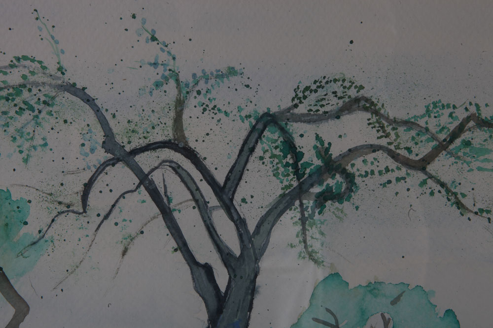 Watercolor Painting on Paper of Wooded Scene