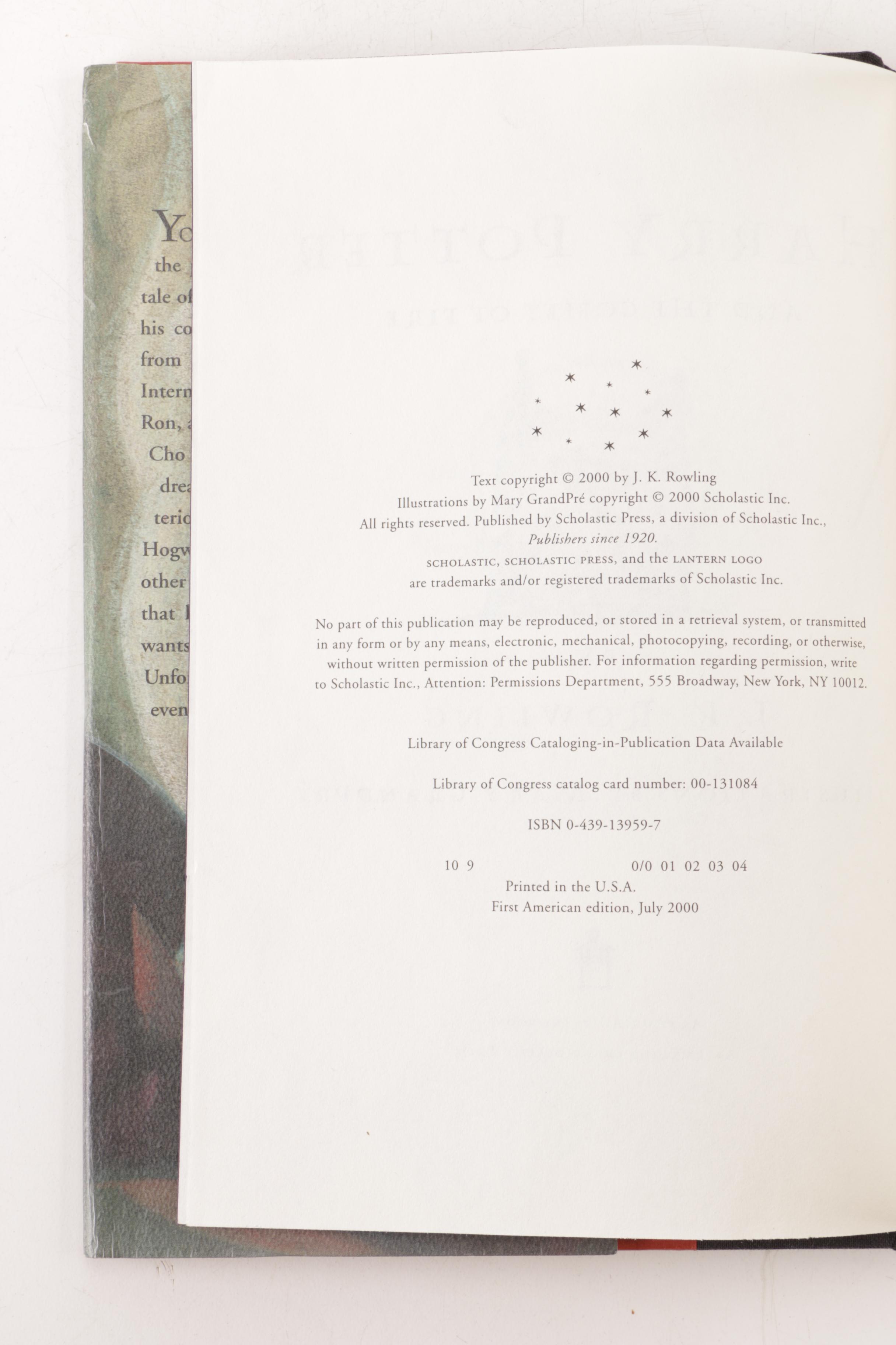 2000 First American Edition "Harry Potter and the Goblet of Fire"