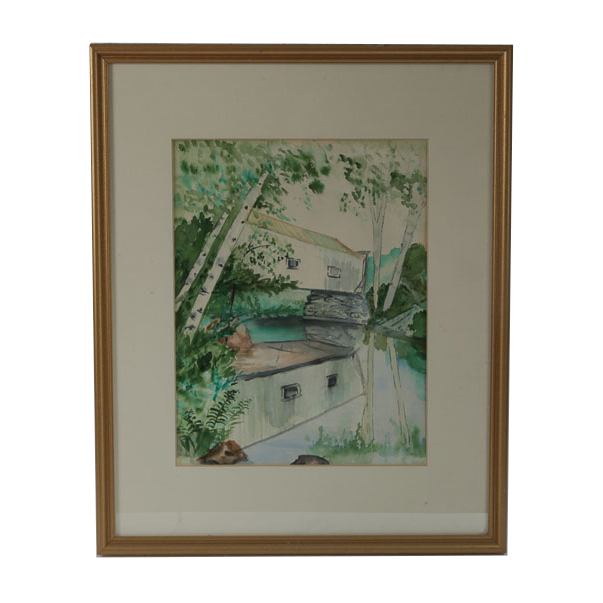 Watercolor Painting on Paper of Pond Scene