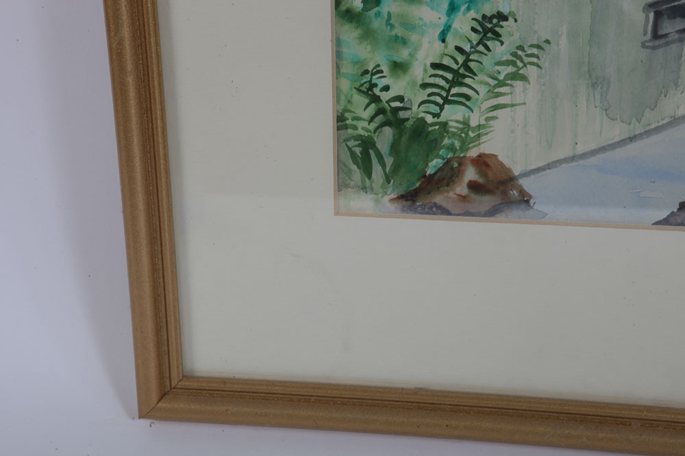 Watercolor Painting on Paper of Pond Scene