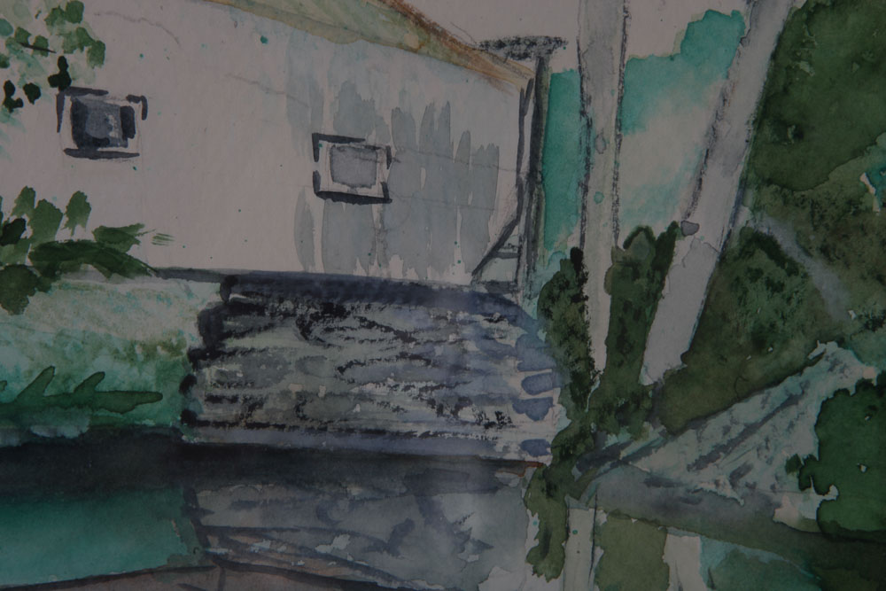 Watercolor Painting on Paper of Pond Scene