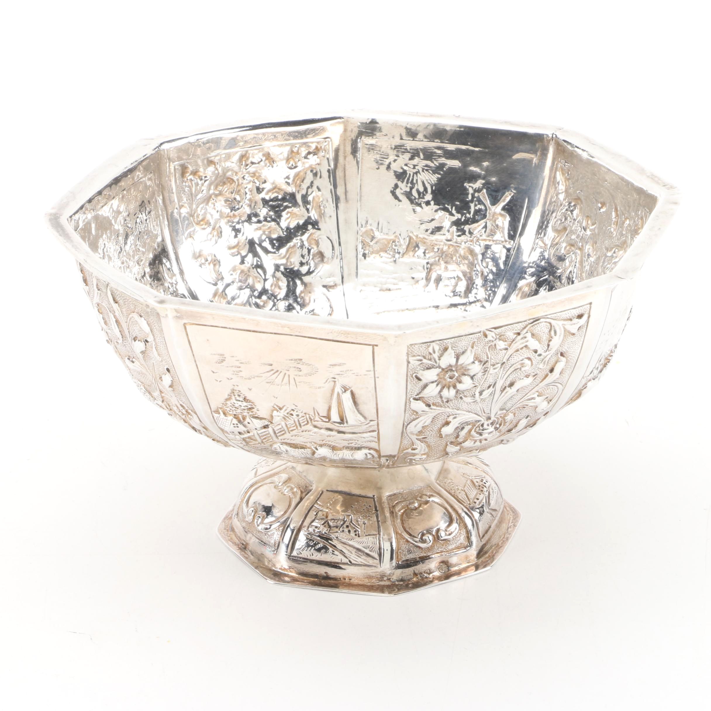 Dutch Repoussé 835 Silver Footed Bowl