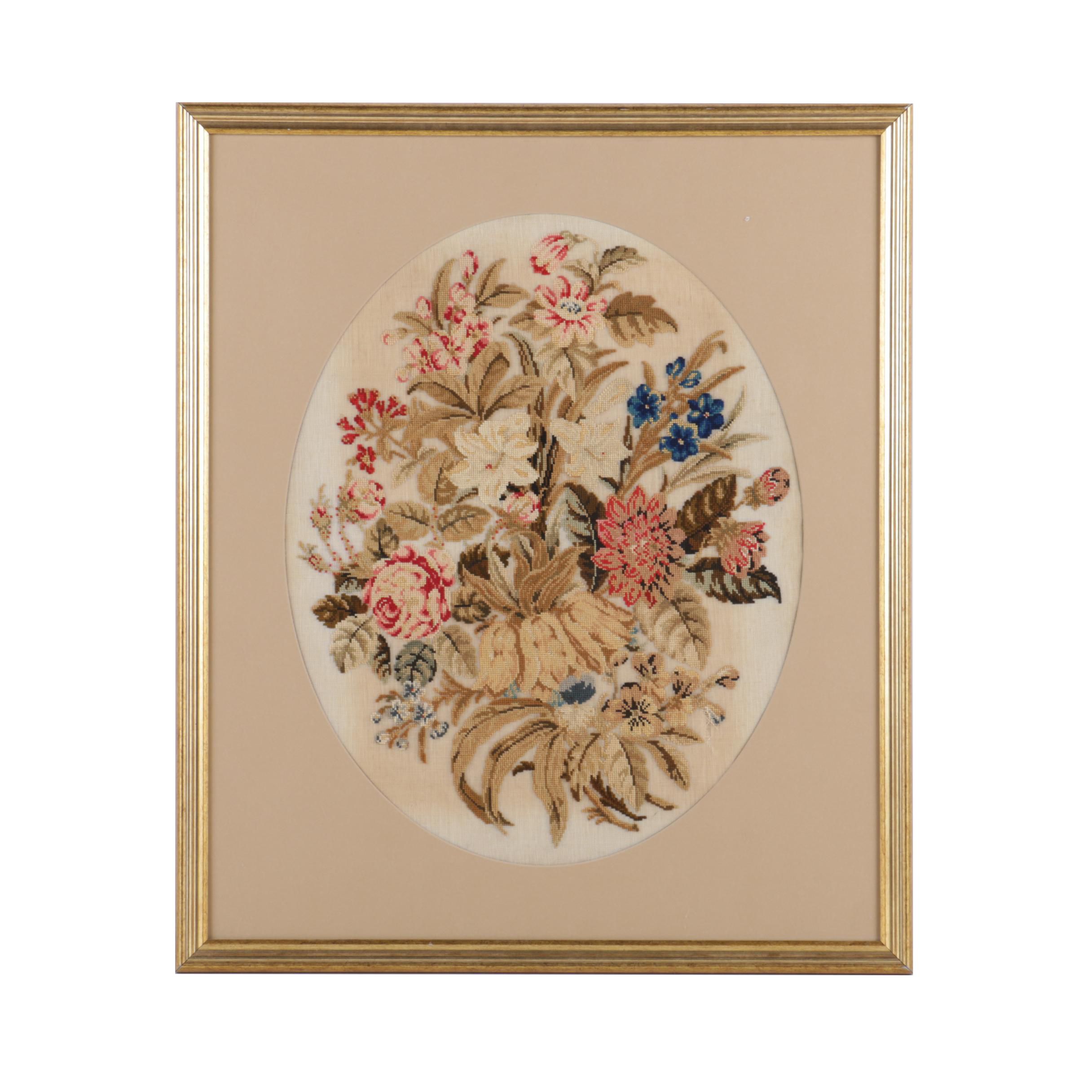 Vintage Cross-Stitch Embroidery of Flowers