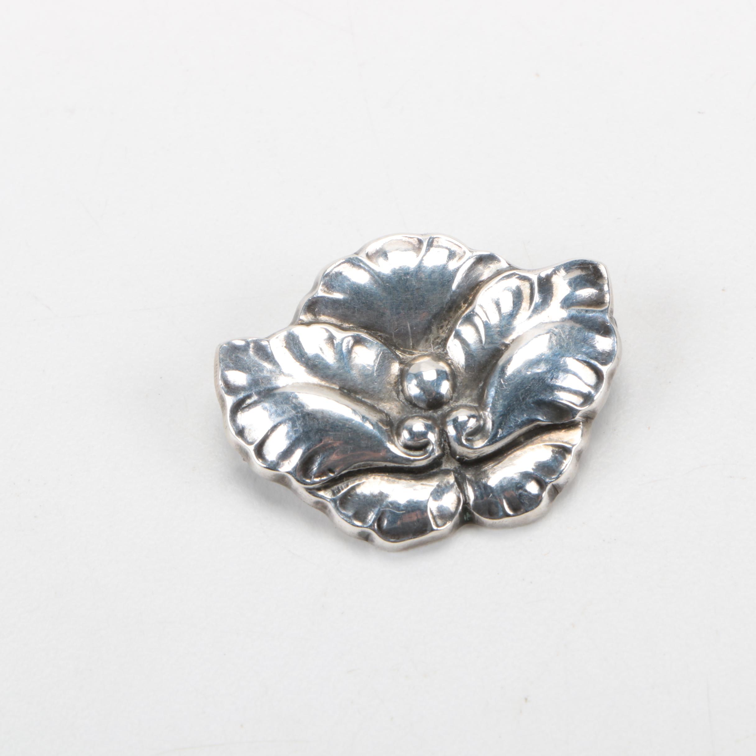 Sterling Silver Floral Brooch From Denmark