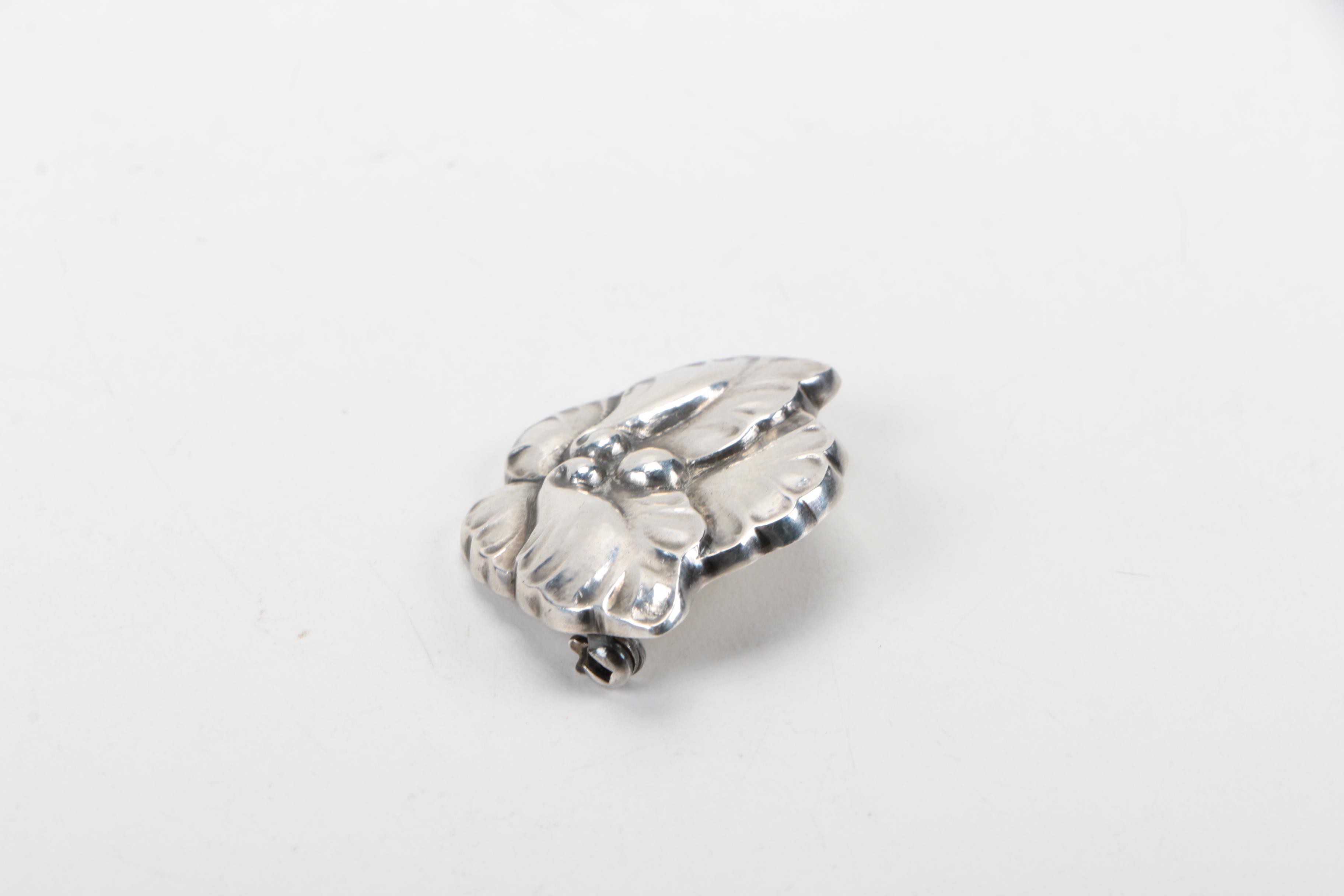 Sterling Silver Floral Brooch From Denmark