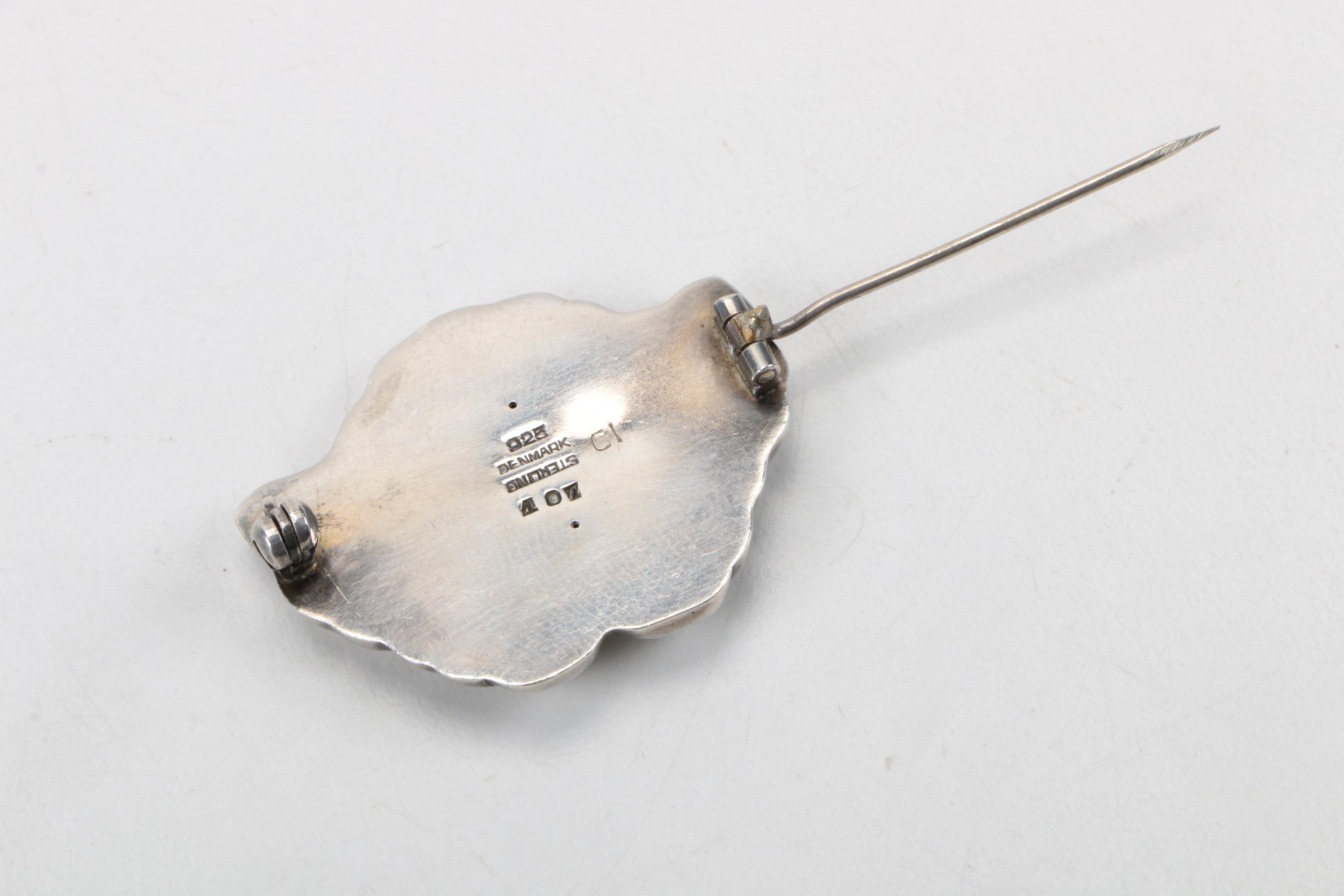 Sterling Silver Floral Brooch From Denmark