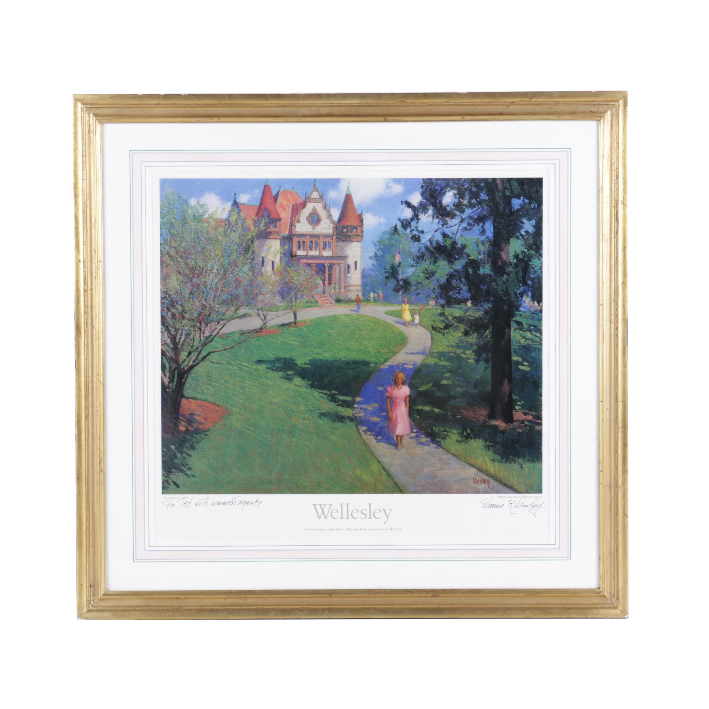 Thomas R. Dunlay Offset Lithograph Print on Paper "Wellesley Town Hall"