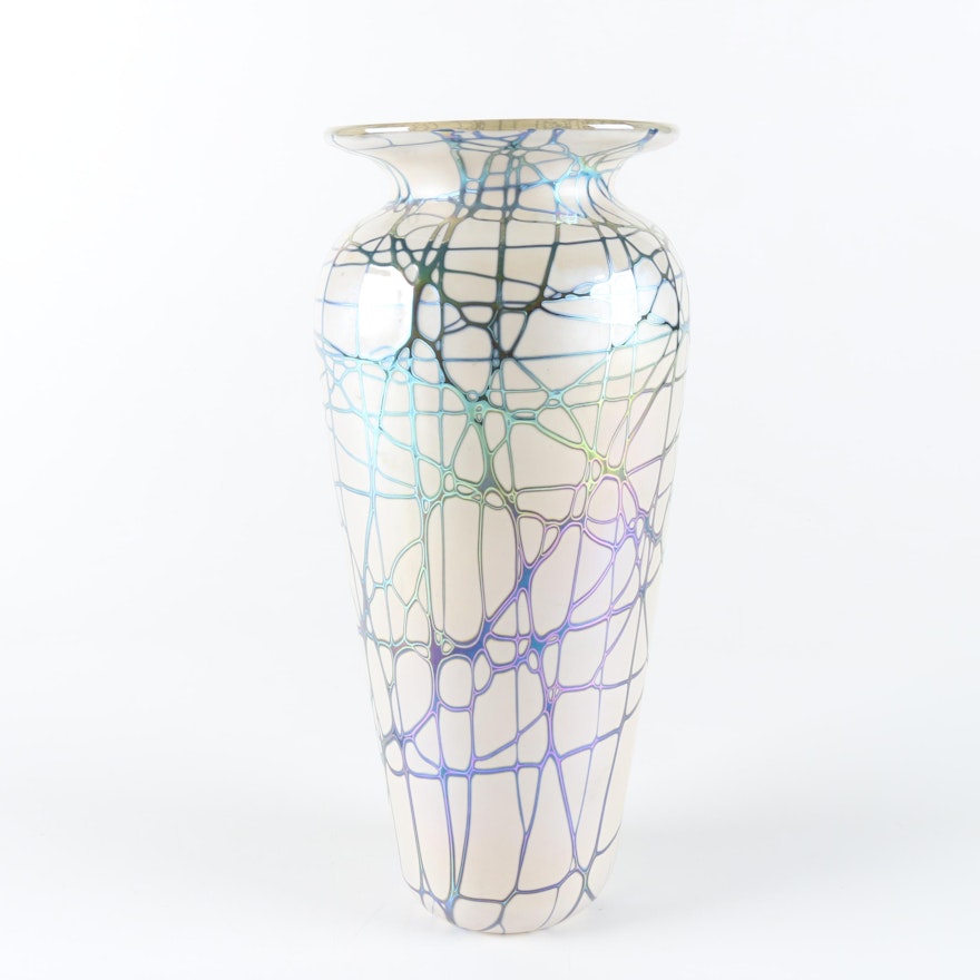 Cased Glass Vase with a Blue-Green Iridescent Exterior