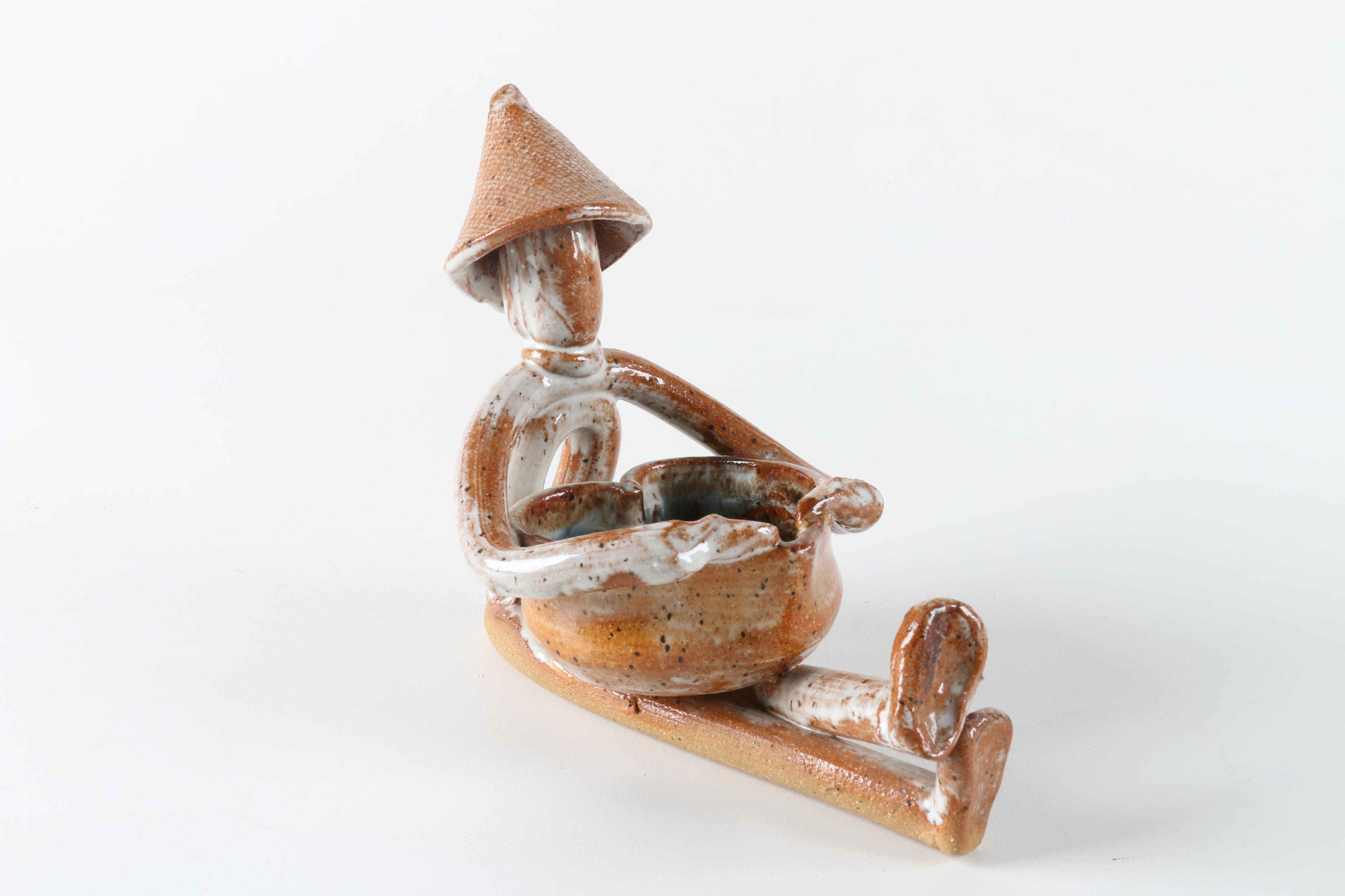 Handbuilt Stoneware Figurine of Person Holding Heart Shaped Bowl